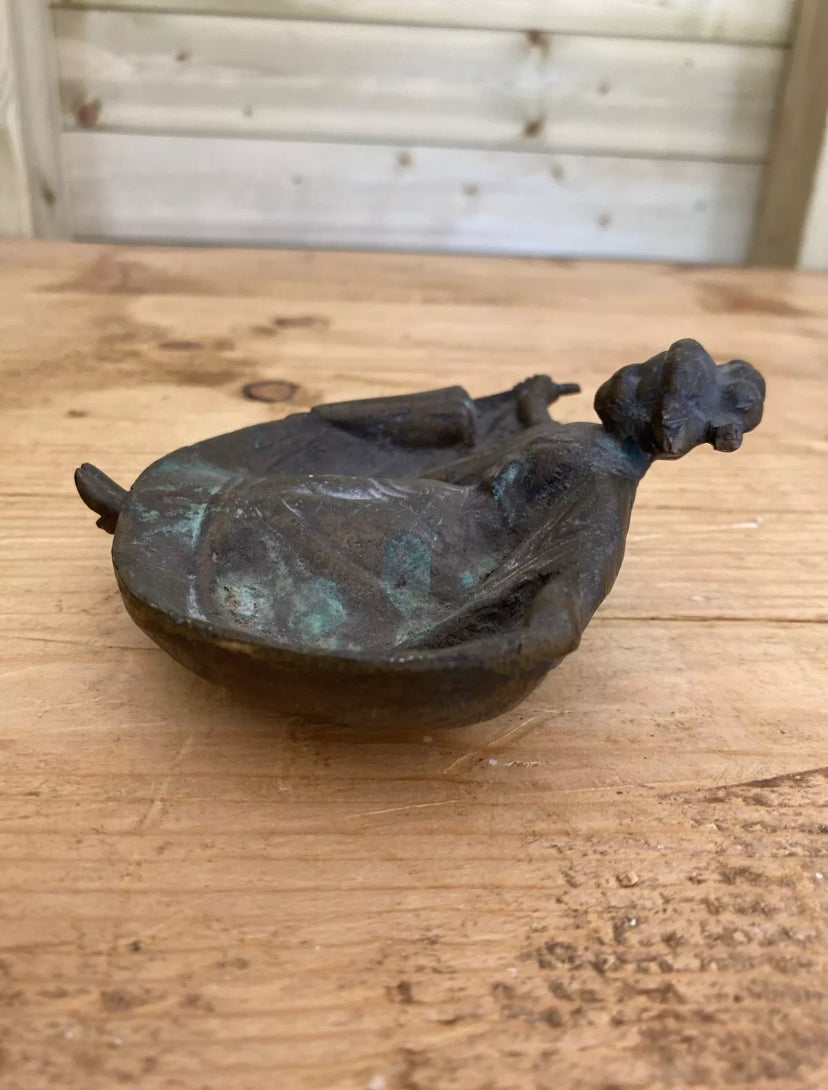 Novelty Bronze Geisha Woman Ashtray / Trinket Dish. Naughty Bottom