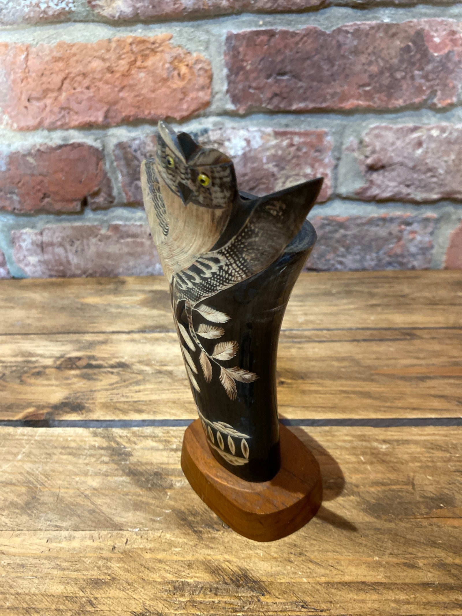 Vintage Owl Ornament, Carved Horn