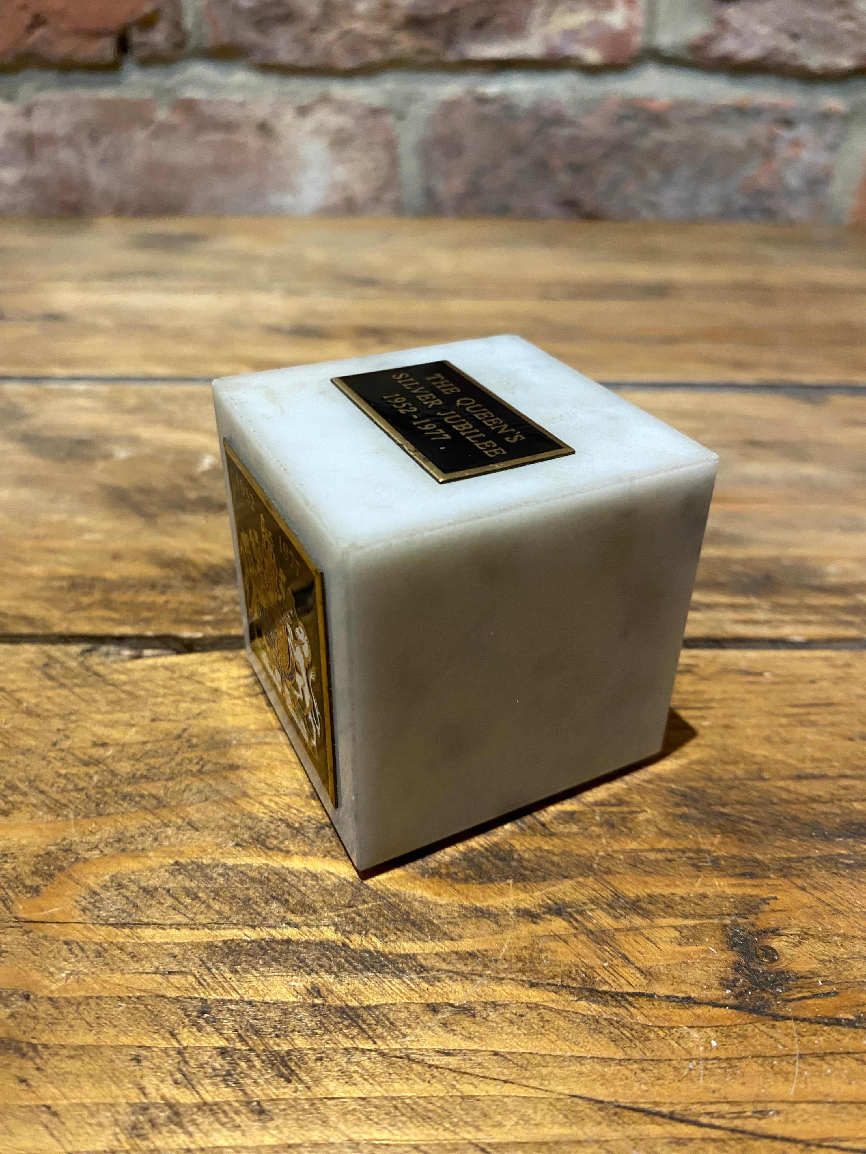 John Deere , silver jubilee. Marble cube paperweight