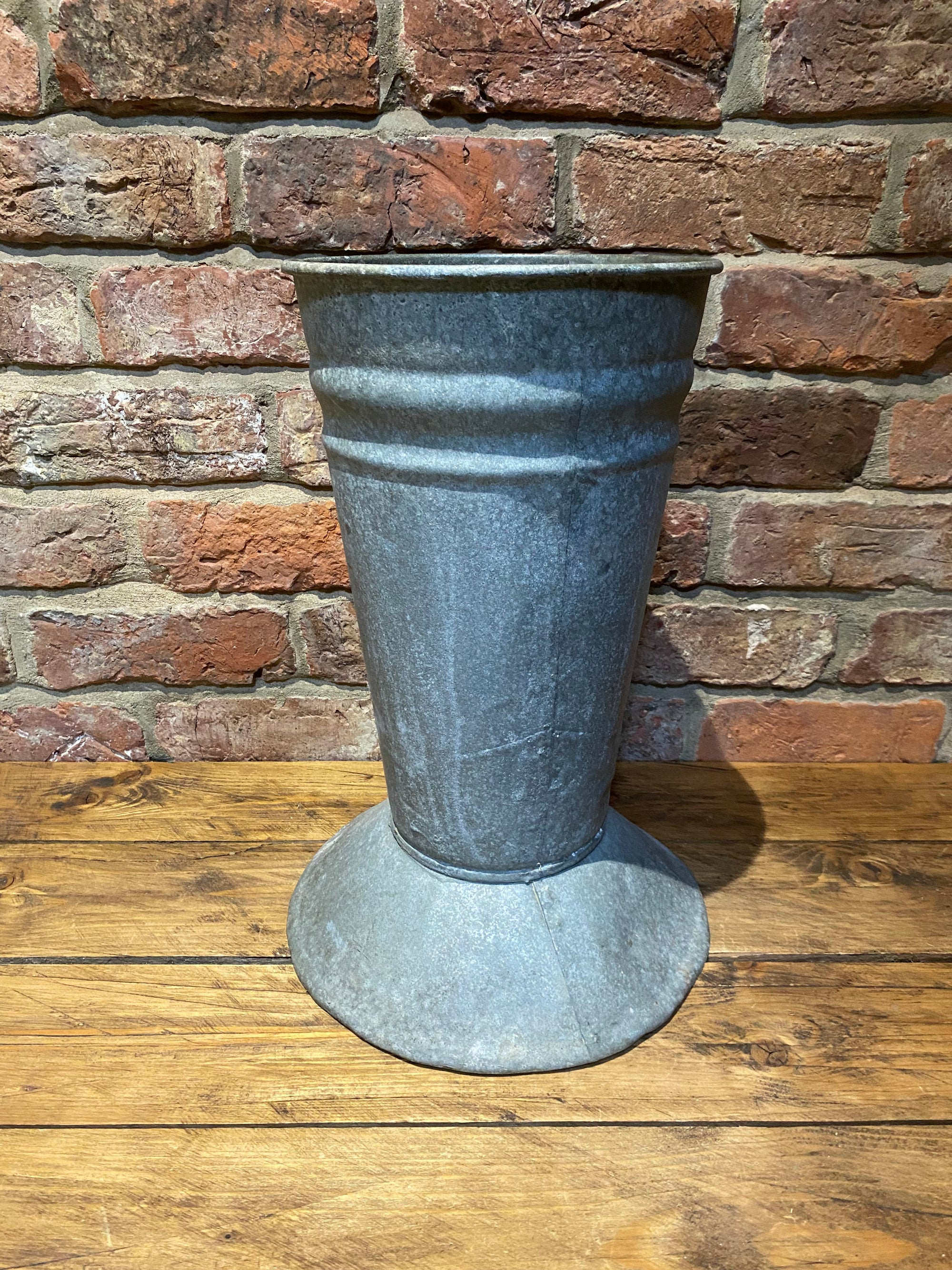 Large galvanised flower vase , shop display, outside planter