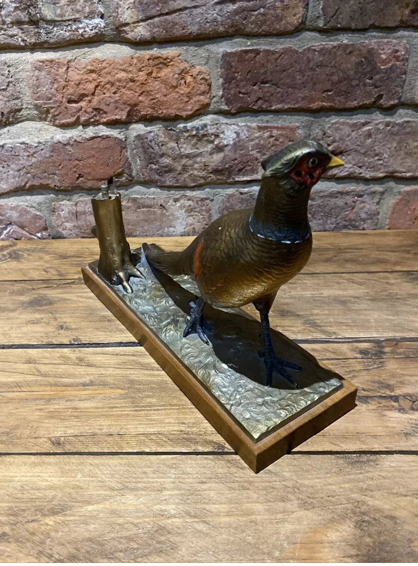 Cold Painted Spelter Pheasant Match Striker / Lighter Vintage