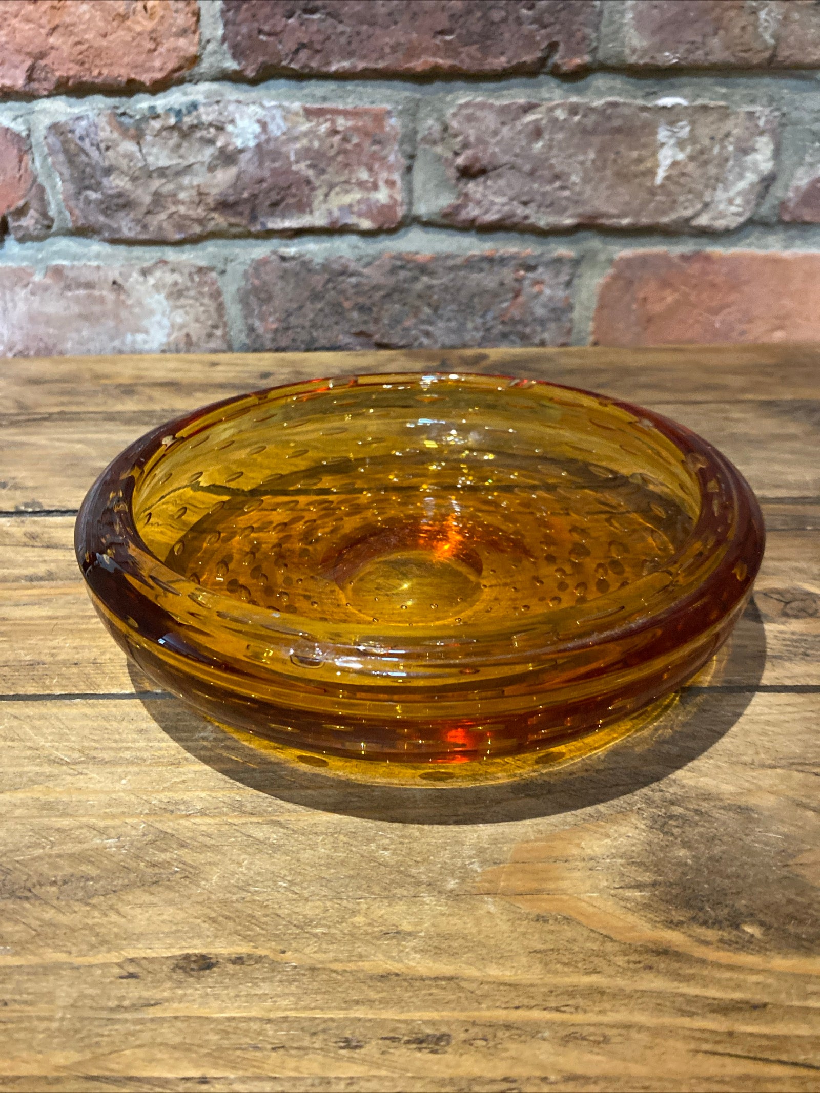 Vintage Whitefriars Amber Bubble Glass Dish