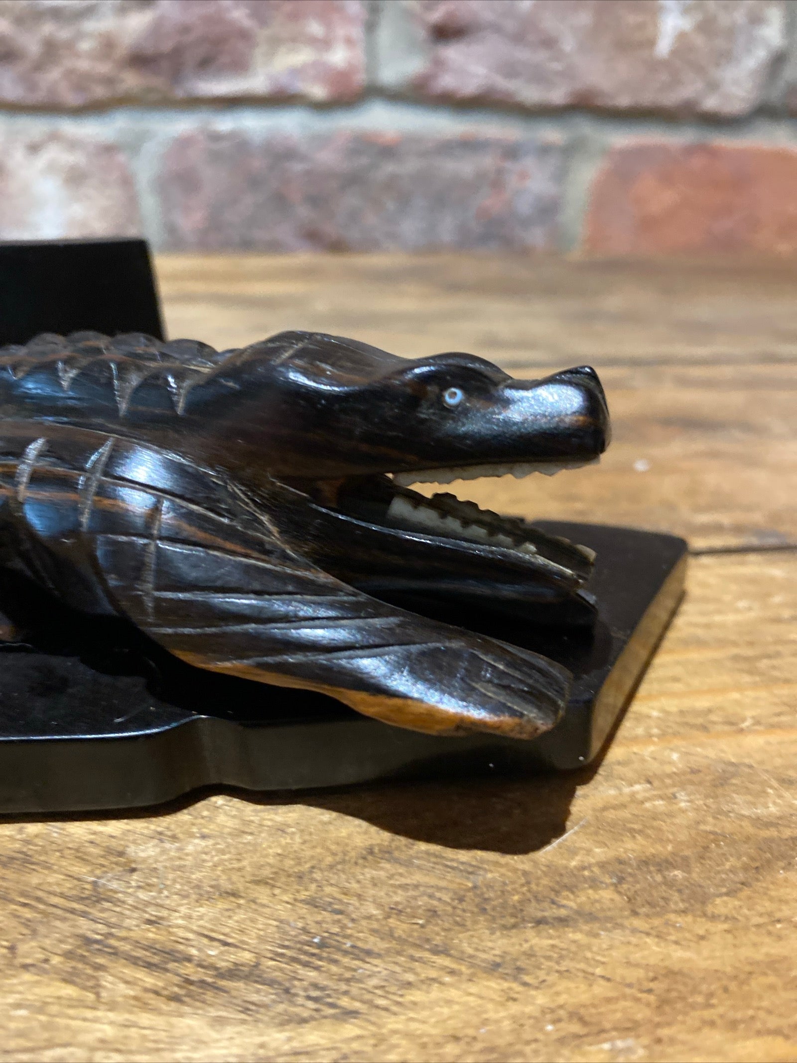 Vintage Carved Ebony Crocodile And Elephant Foot Ashtray