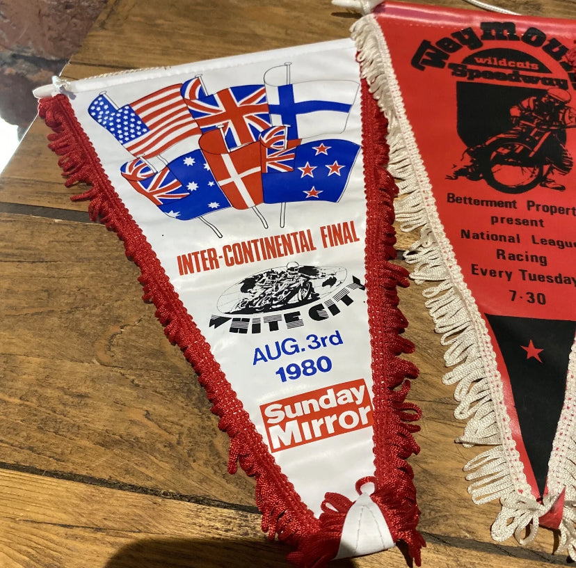 Collection of Six Vintage 70’s And 80’s Speedway Pennants | Junkaholic Vintage UK