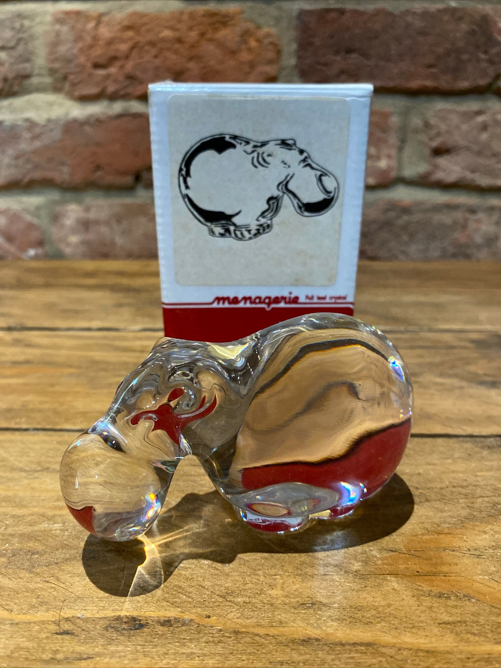 Vintage Atlantis Crystal Menagerie Hippo Paperweight