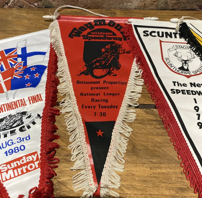 Collection of Six Vintage 70’s And 80’s Speedway Pennants | Junkaholic Vintage UK
