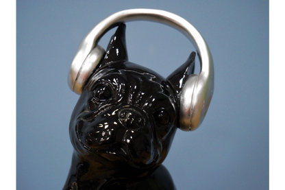 Black Dog with Headphones