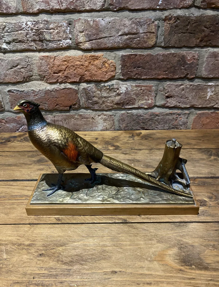 Cold Painted Spelter Pheasant Match Striker / Lighter Vintage