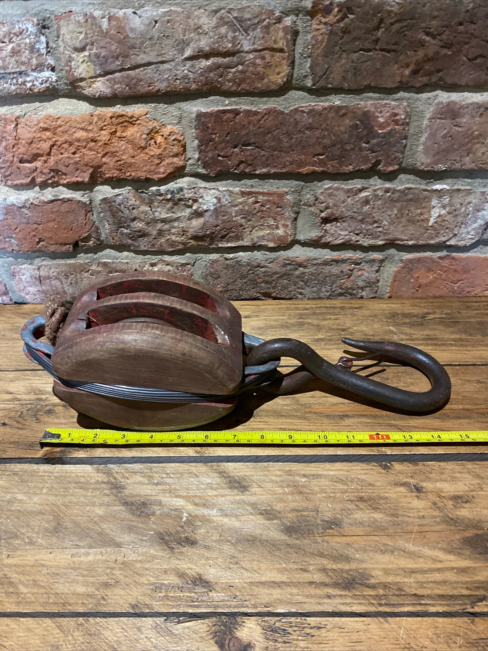 Antique Wooden Block And Tackle Pulley , Nautical