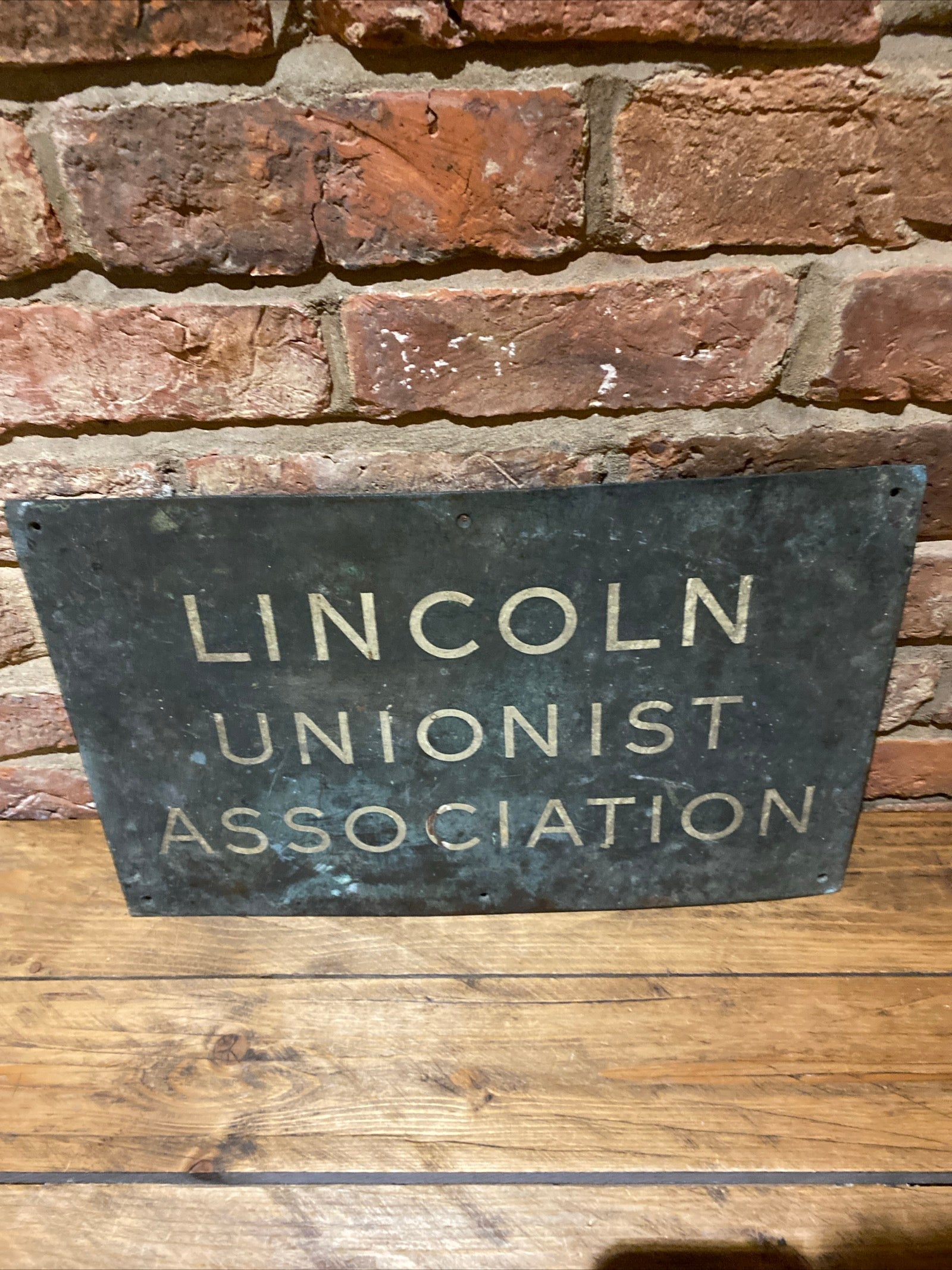 Vintage Lincoln Unionist Association Bronze Sign