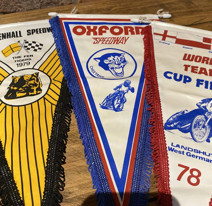 Collection of Six Vintage 70’s And 80’s Speedway Pennants | Junkaholic Vintage UK