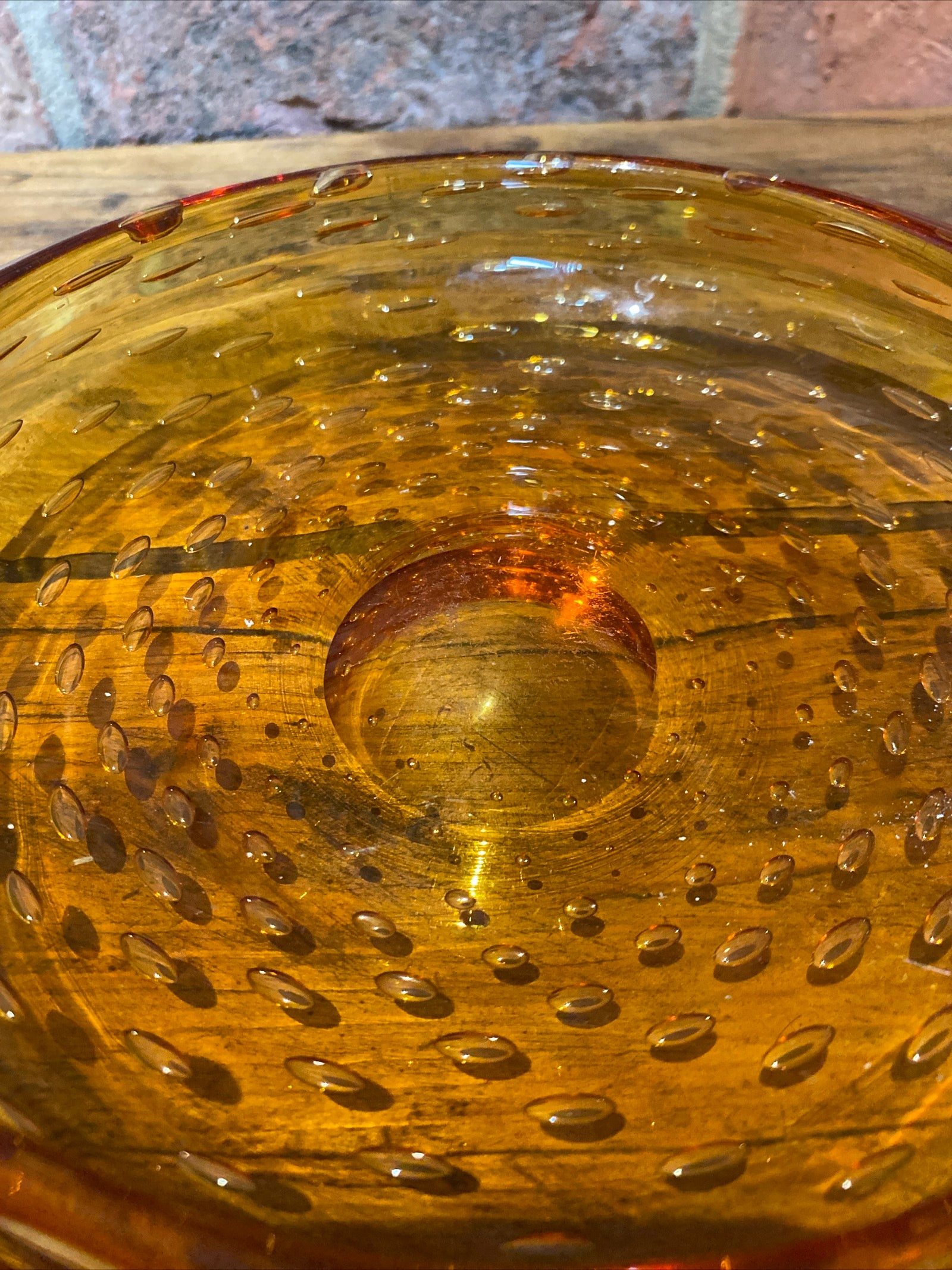 Vintage Whitefriars Amber Bubble Glass Dish