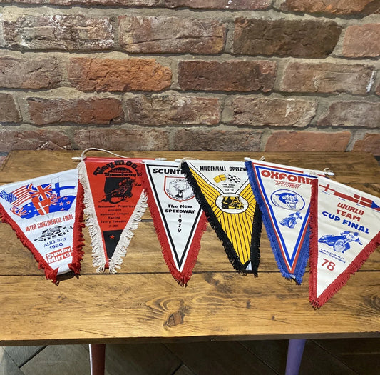 Collection Of Six Vintage 70’s And 80’s Speedway Pennants