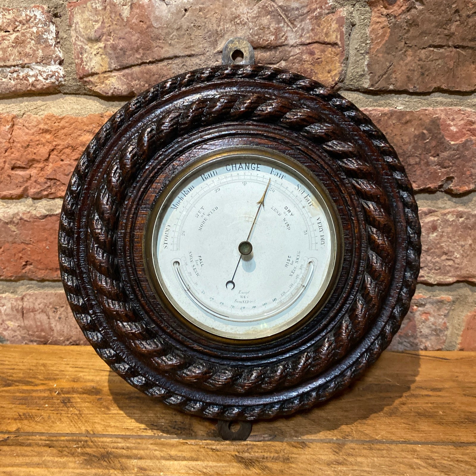 Antique Oak Barometer, Carved Rope Design