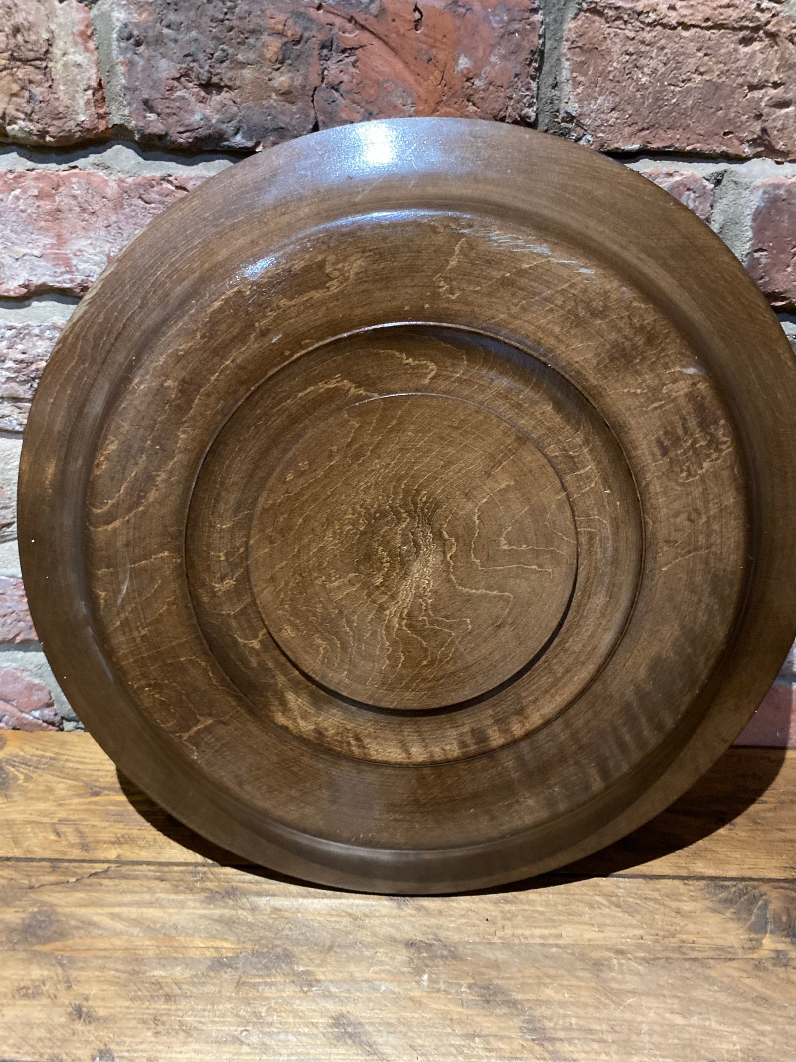 Large Carved And Turned Wood Collection Plate, 18 Inches