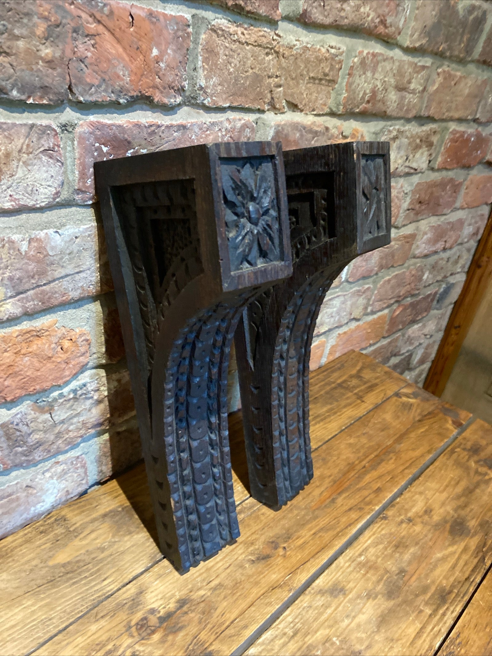 Pair Of Oak Carved , Shelf Brackets, Furniture Brackets