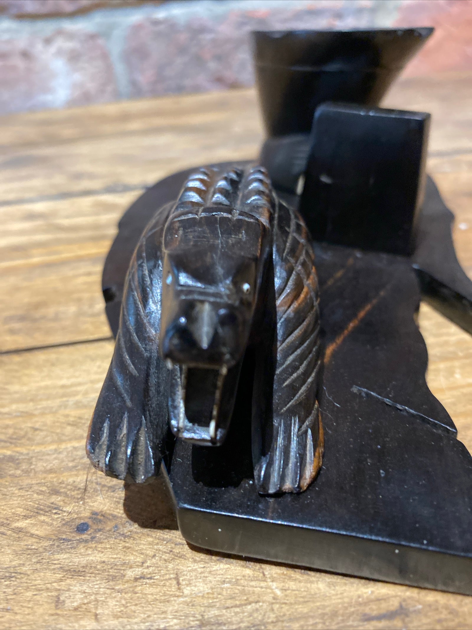 Vintage Carved Ebony Crocodile And Elephant Foot Ashtray