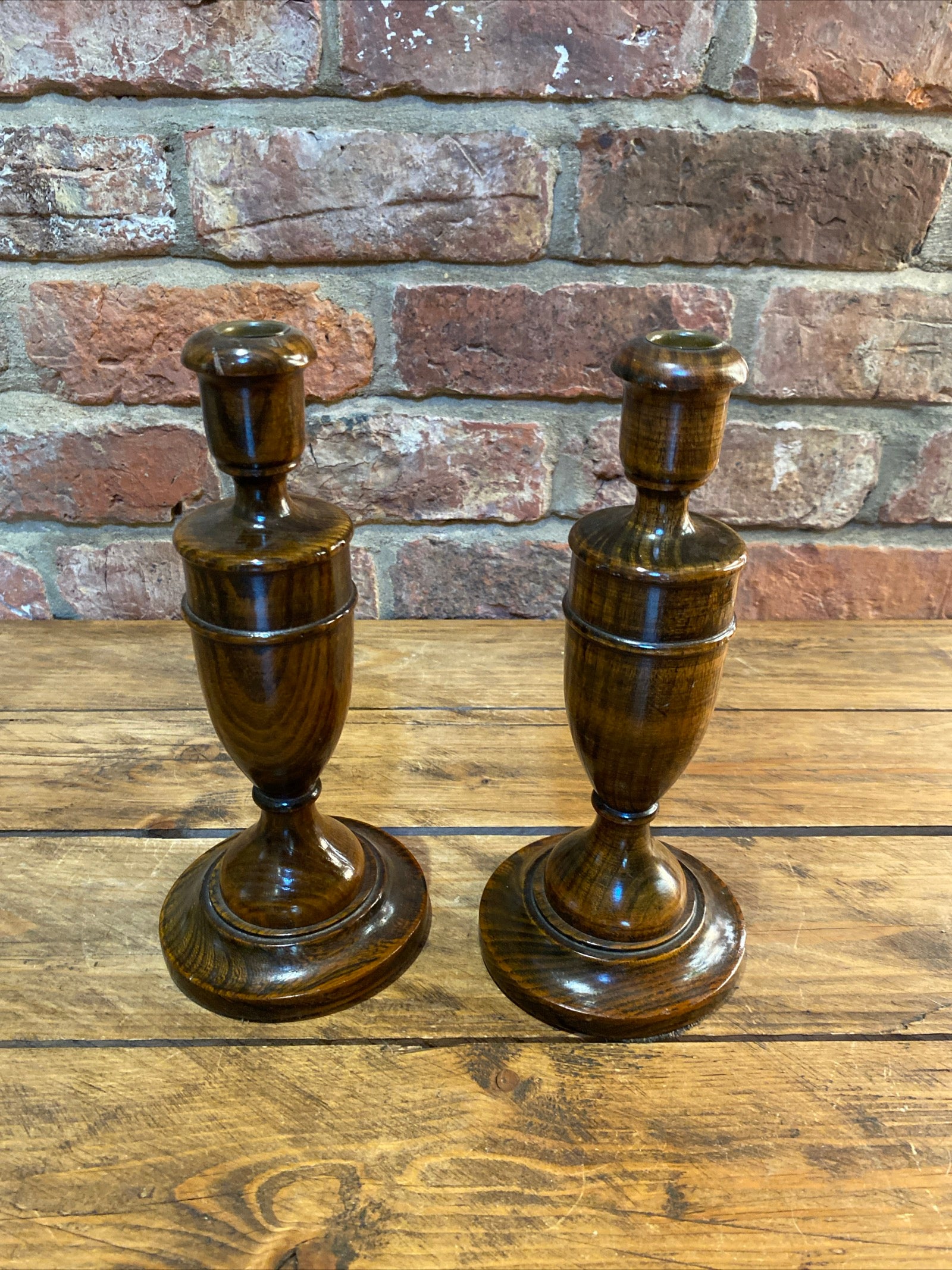 Antique Turned Wood Candlesticks