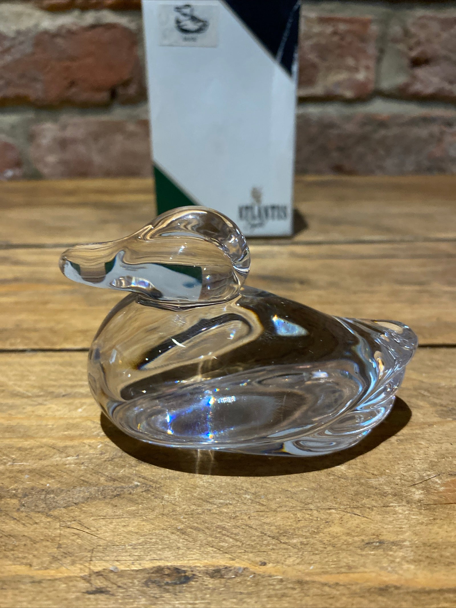 Vintage Atlantis Crystal Menagerie Duck. Paperweight