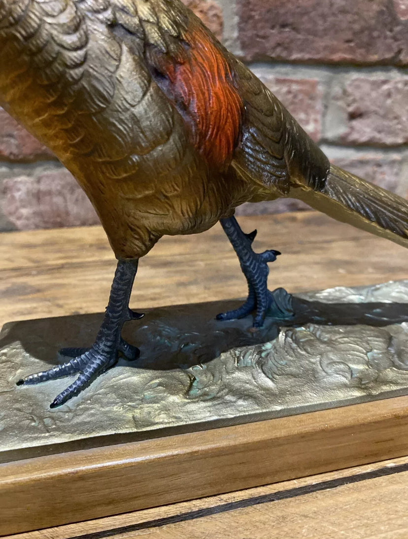 Cold Painted Spelter Pheasant Match Striker / Lighter Vintage