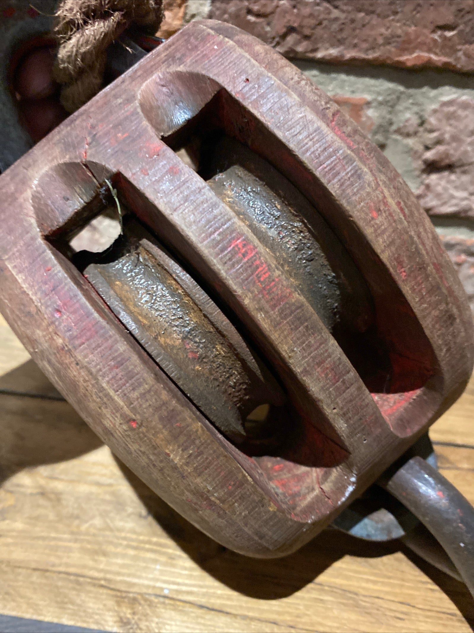 Antique Wooden Block And Tackle Pulley , Nautical