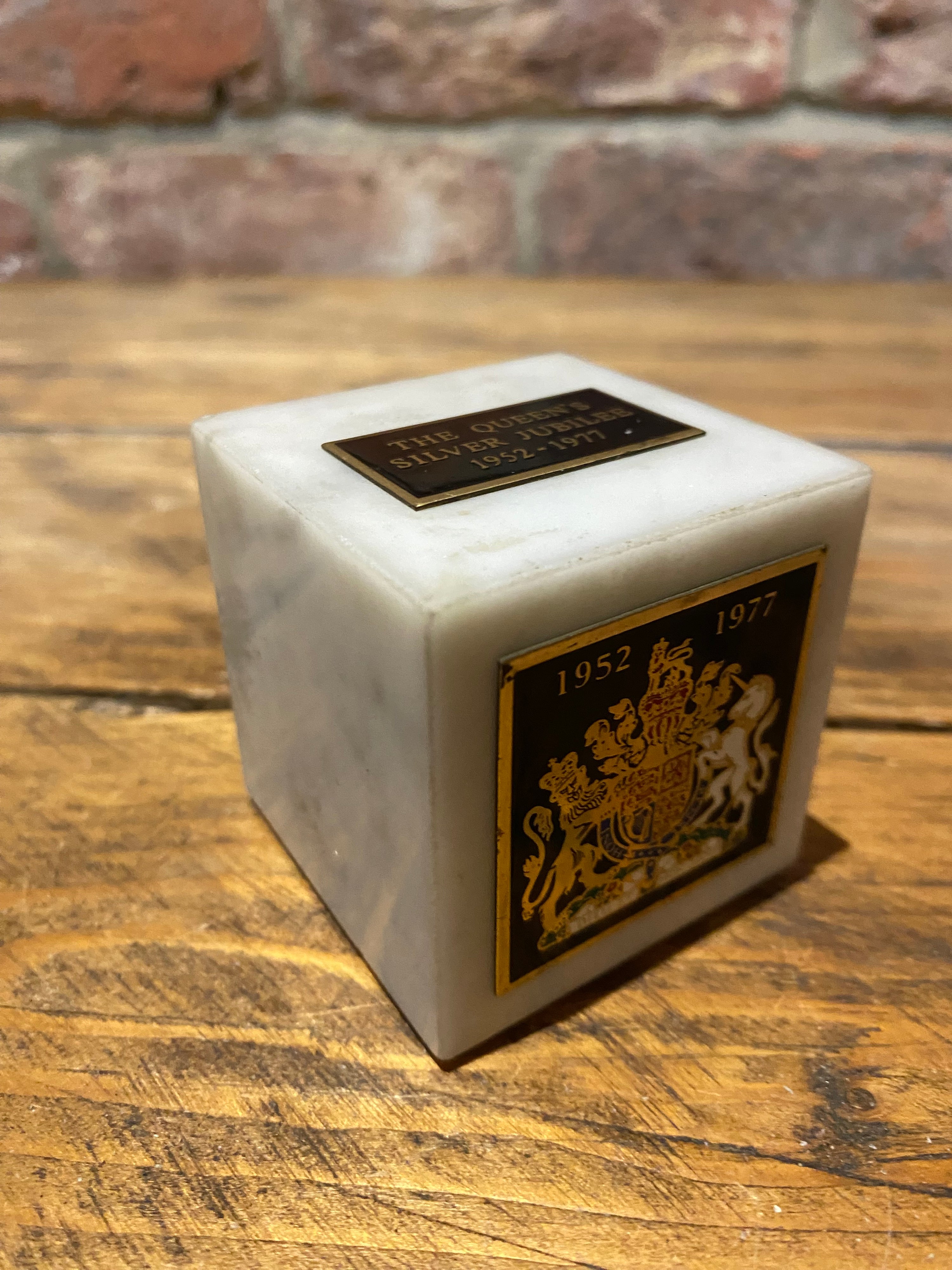 John Deere , silver jubilee. Marble cube paperweight