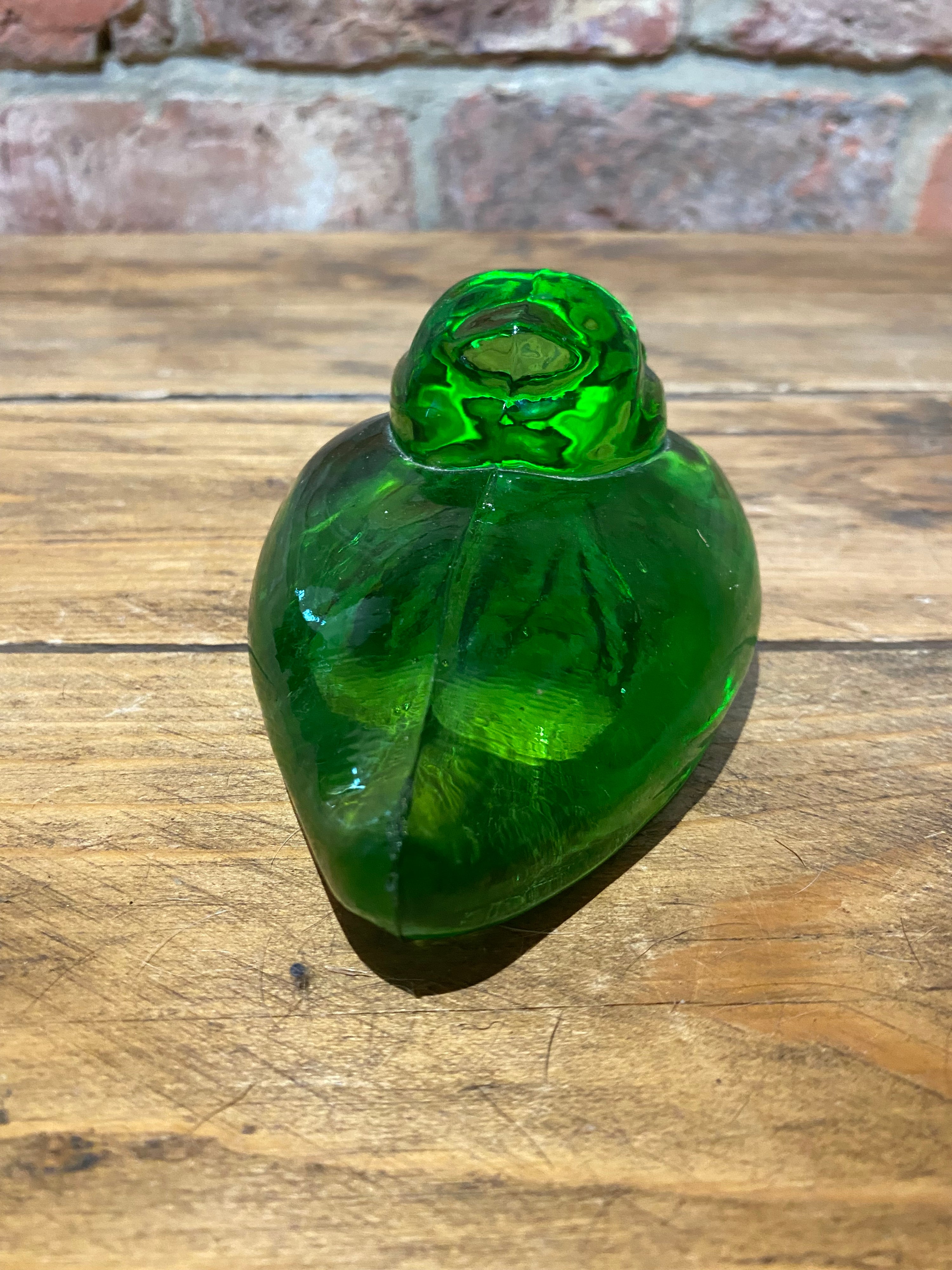 Stunning Mid Century circa 60’s Glass Green Duck Paperweight Picture from the back