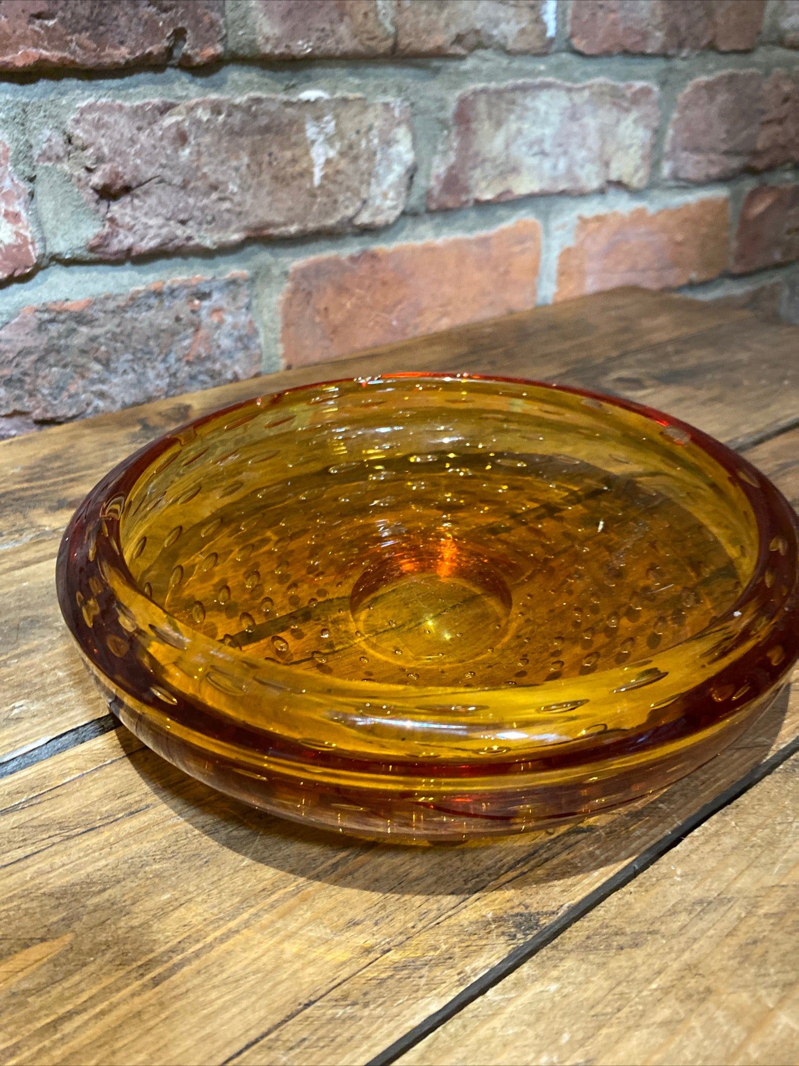 Vintage Whitefriars Amber Bubble Glass Dish