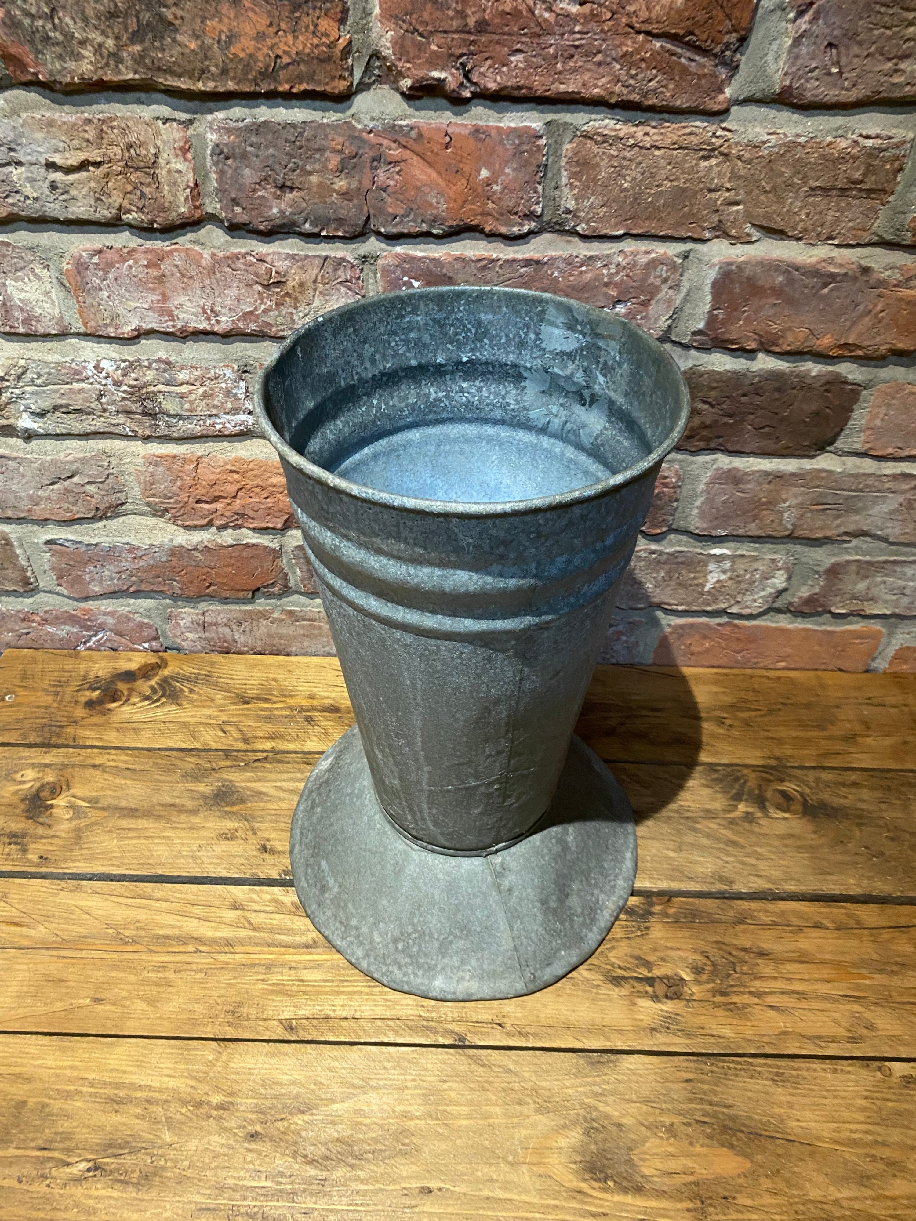 Large galvanised flower vase , shop display, outside planter