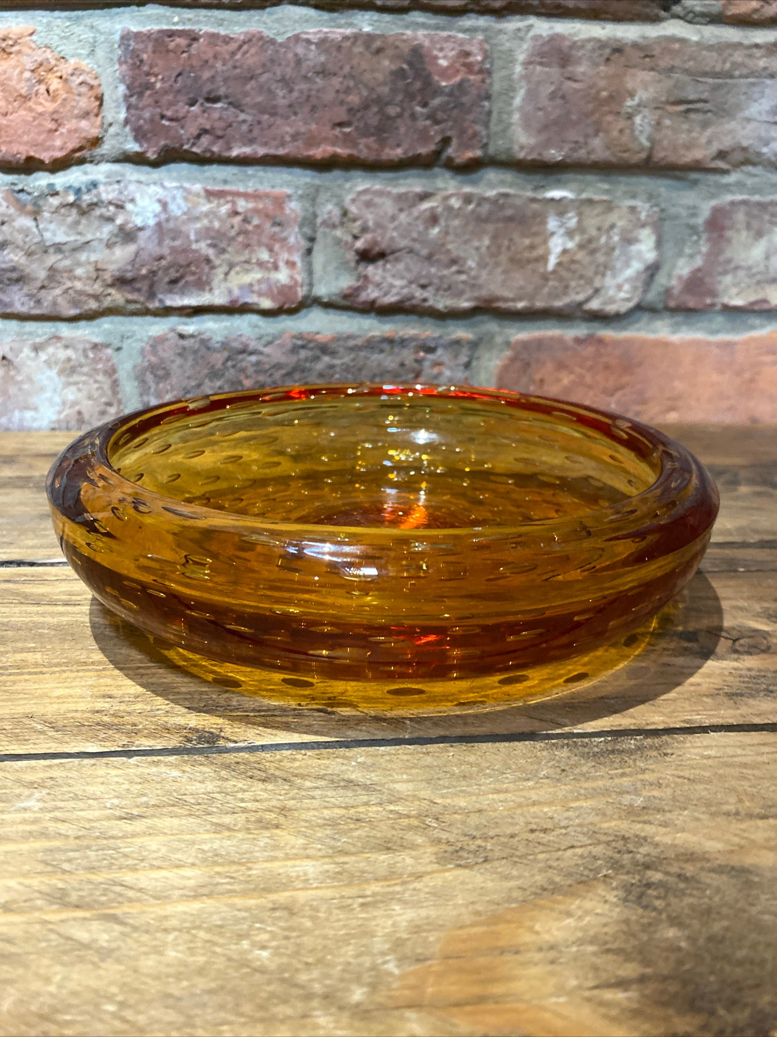 Vintage Whitefriars Amber Bubble Glass Dish