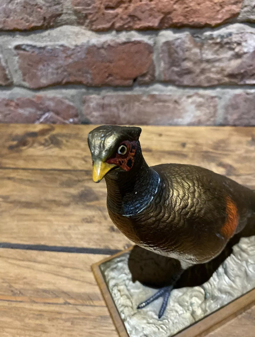 Cold Painted Spelter Pheasant Match Striker / Lighter Vintage