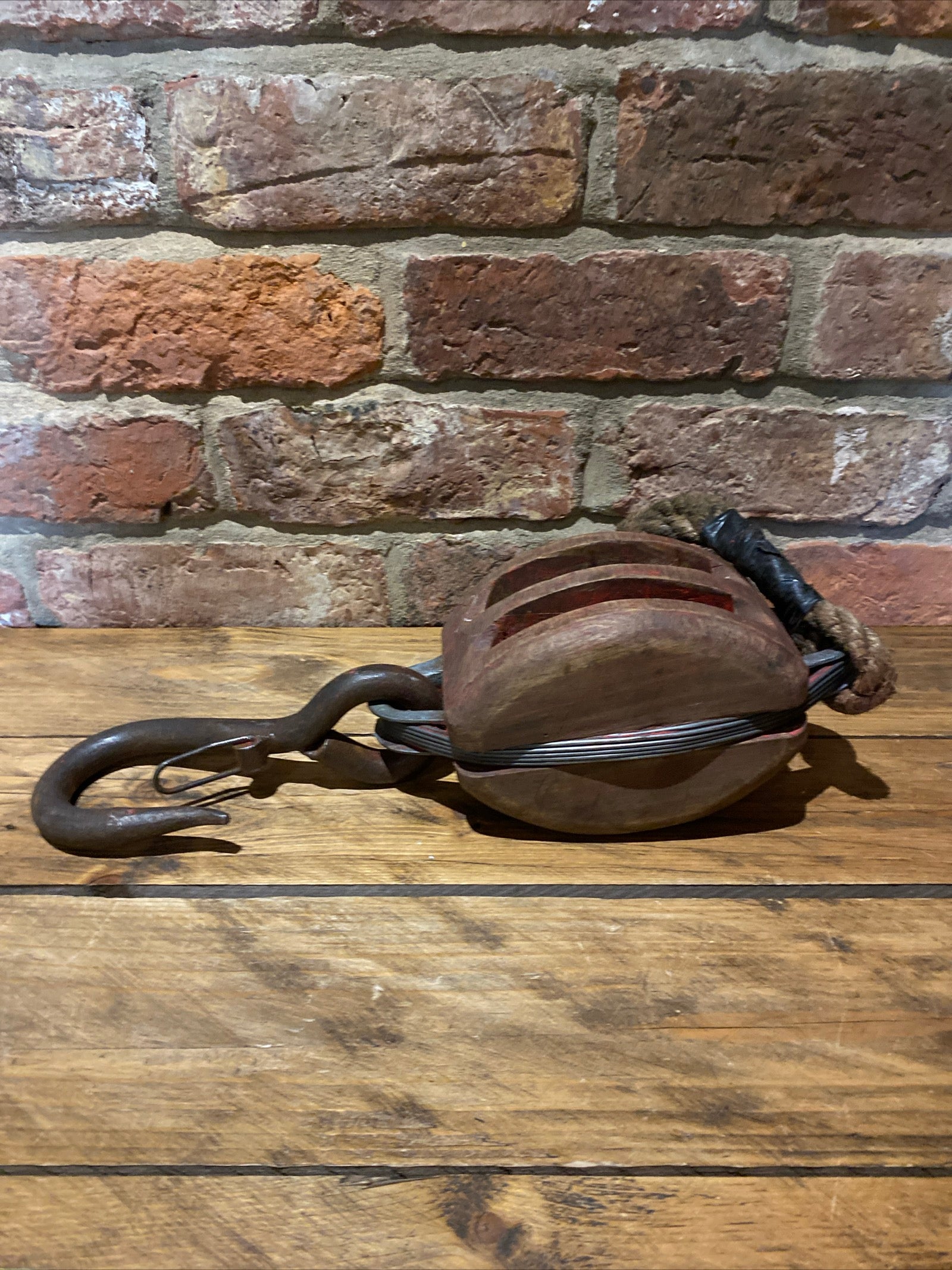 Antique Wooden Block And Tackle Pulley , Nautical