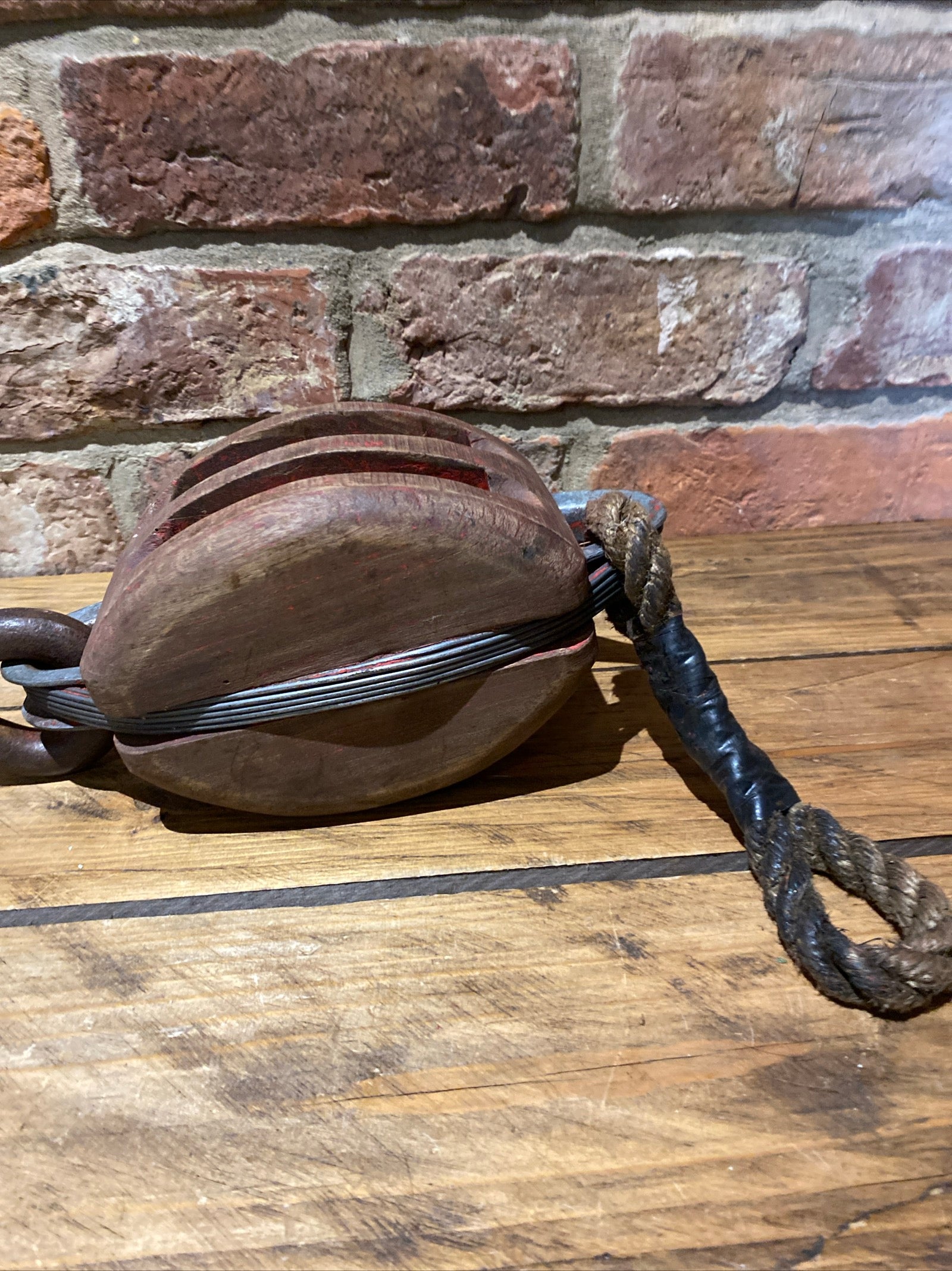 Antique Wooden Block And Tackle Pulley , Nautical