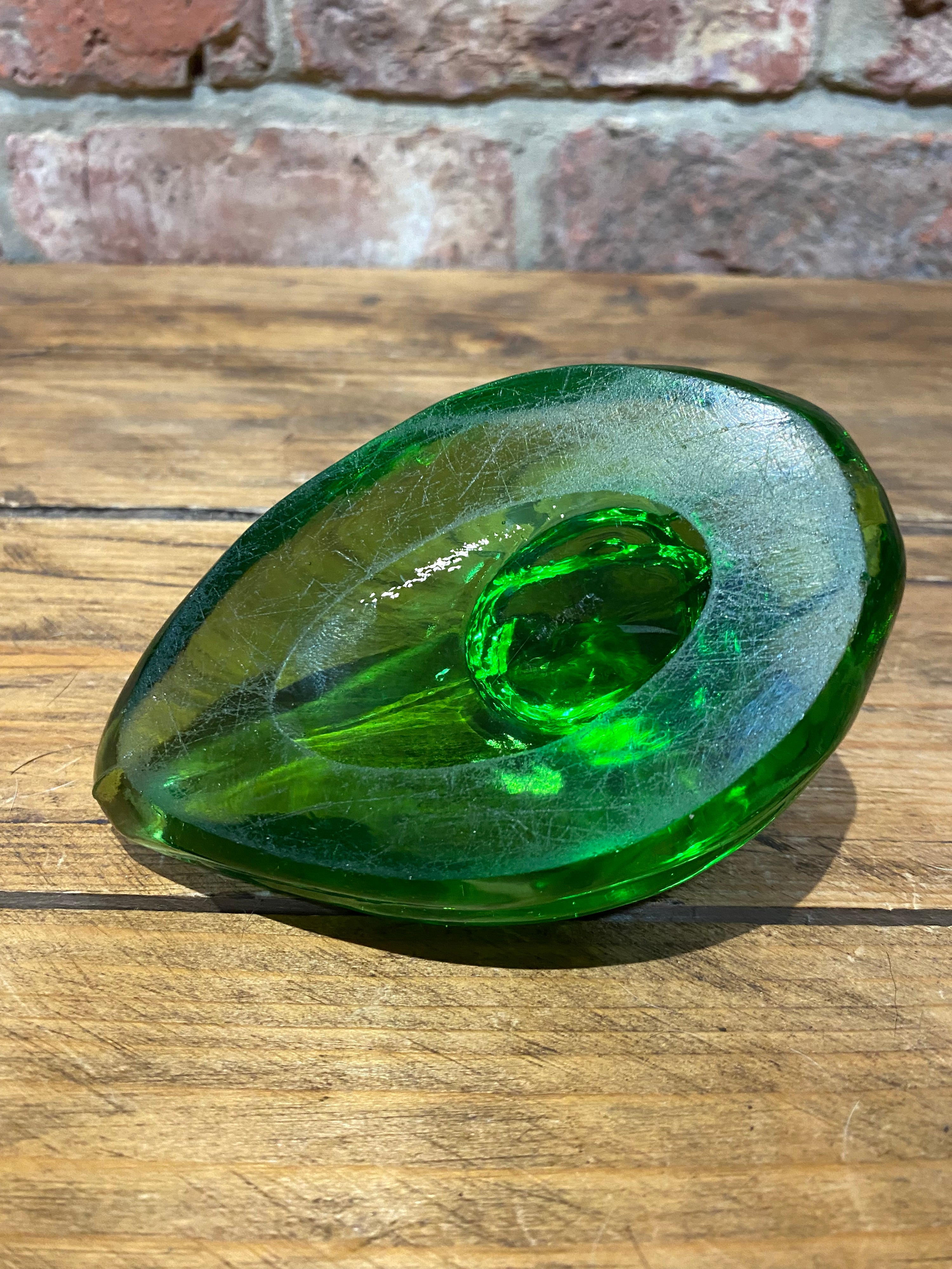 Stunning Mid Century circa 60’s Glass Green Duck Paperweight Picture from the underneath