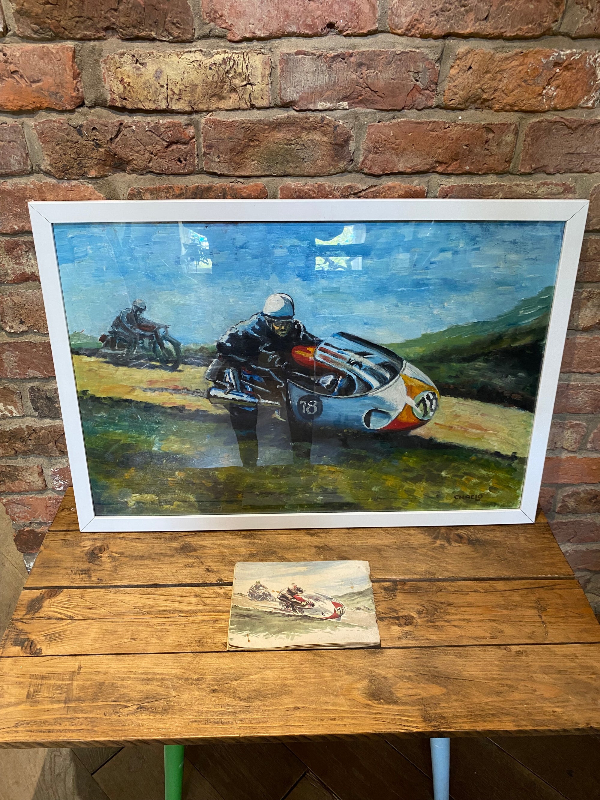 Chaelo Painting of Bob McIntyre TT Race | Junkaholic Vintage