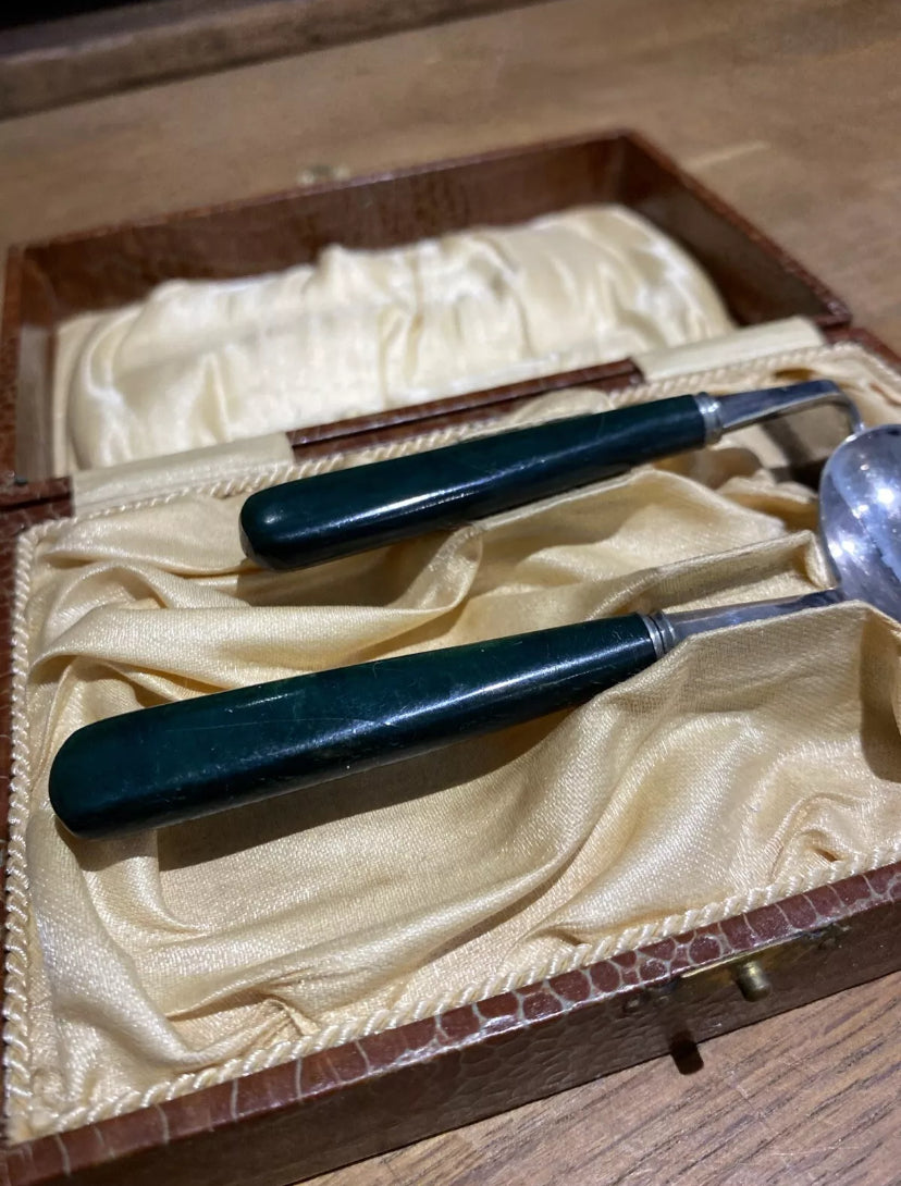 Vintage Baby Pusher And Spoon , Epns