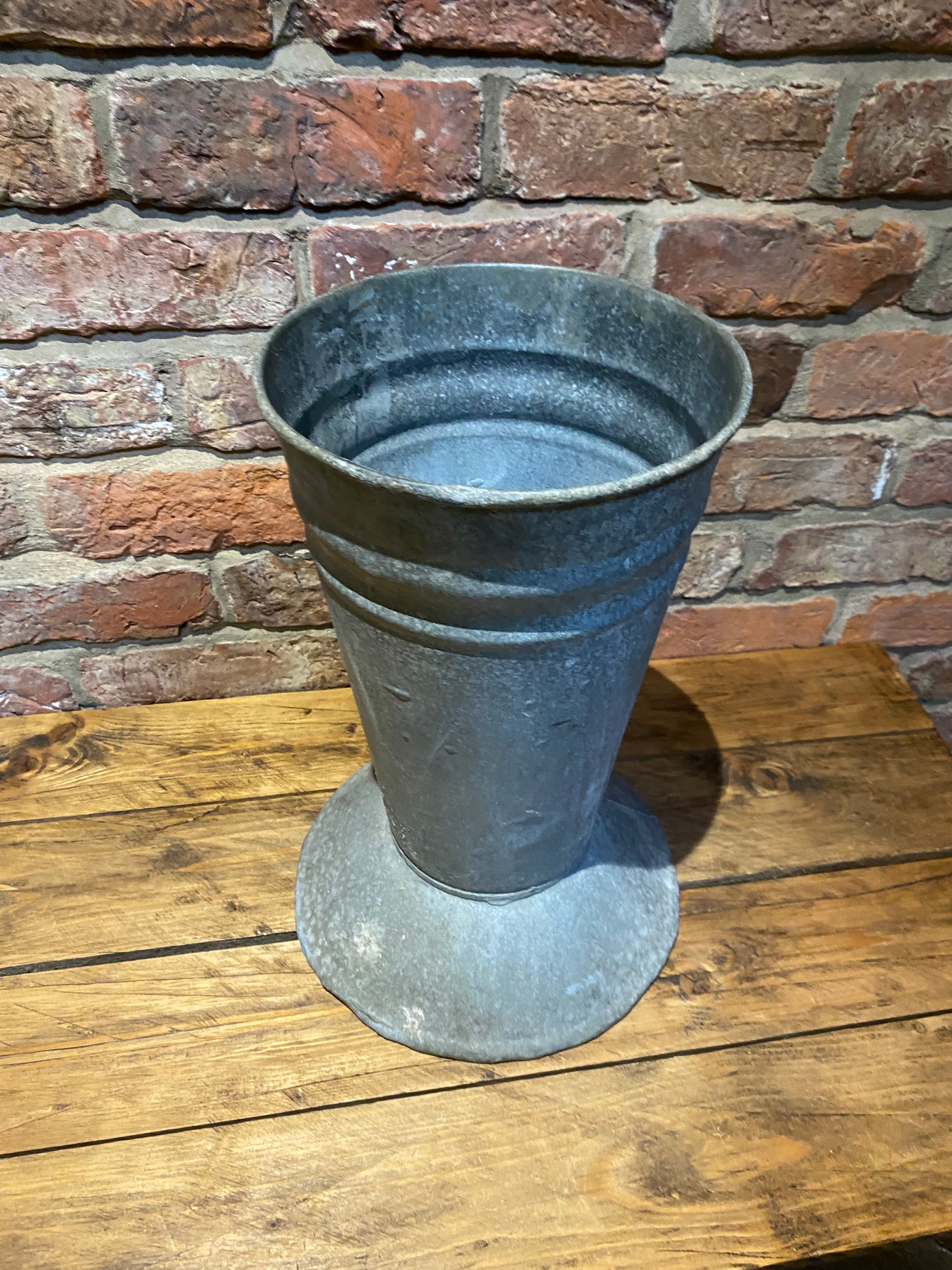 Large galvanised flower vase , shop display, outside planter