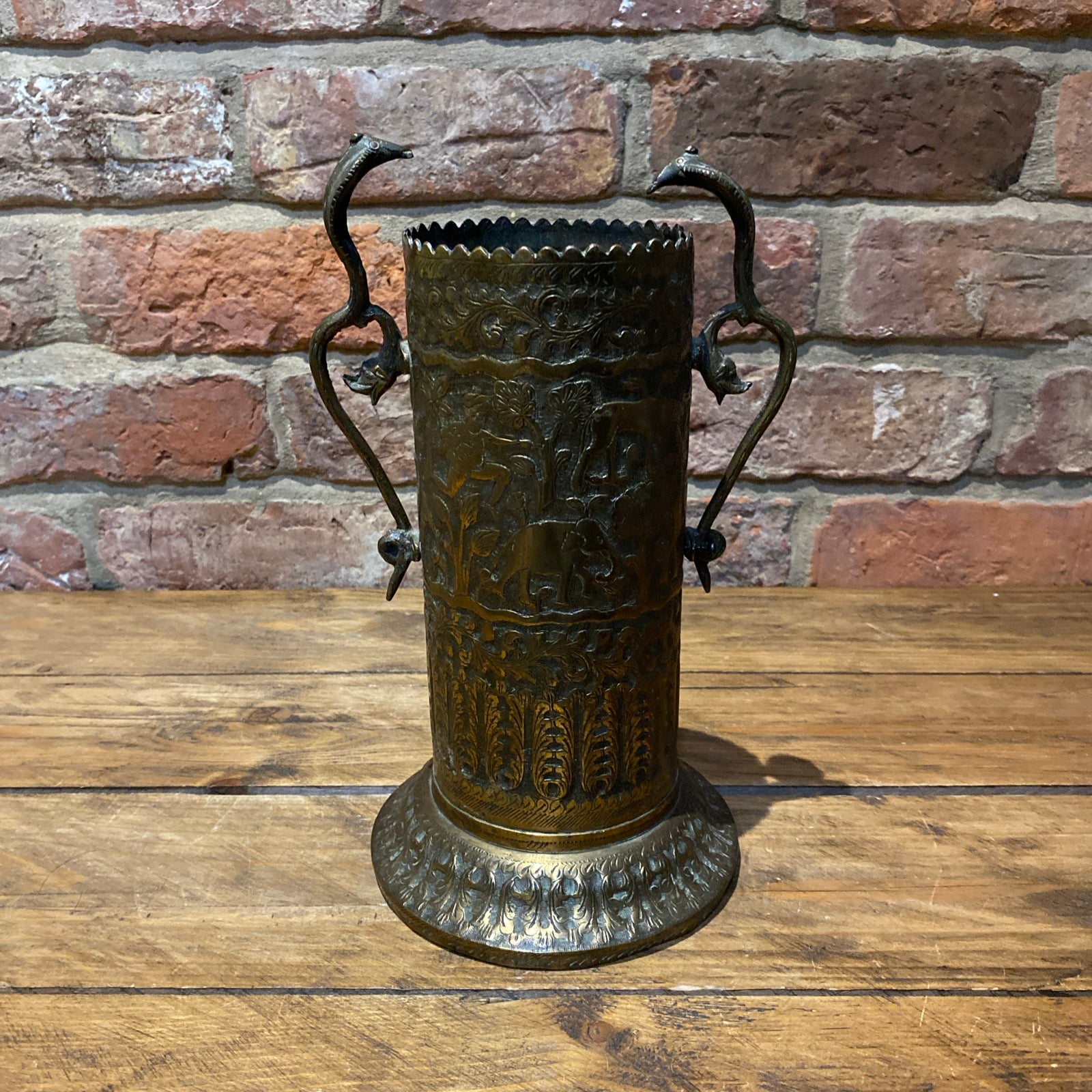 Vintage Indian Brass Vase With Cobra Snake Handles