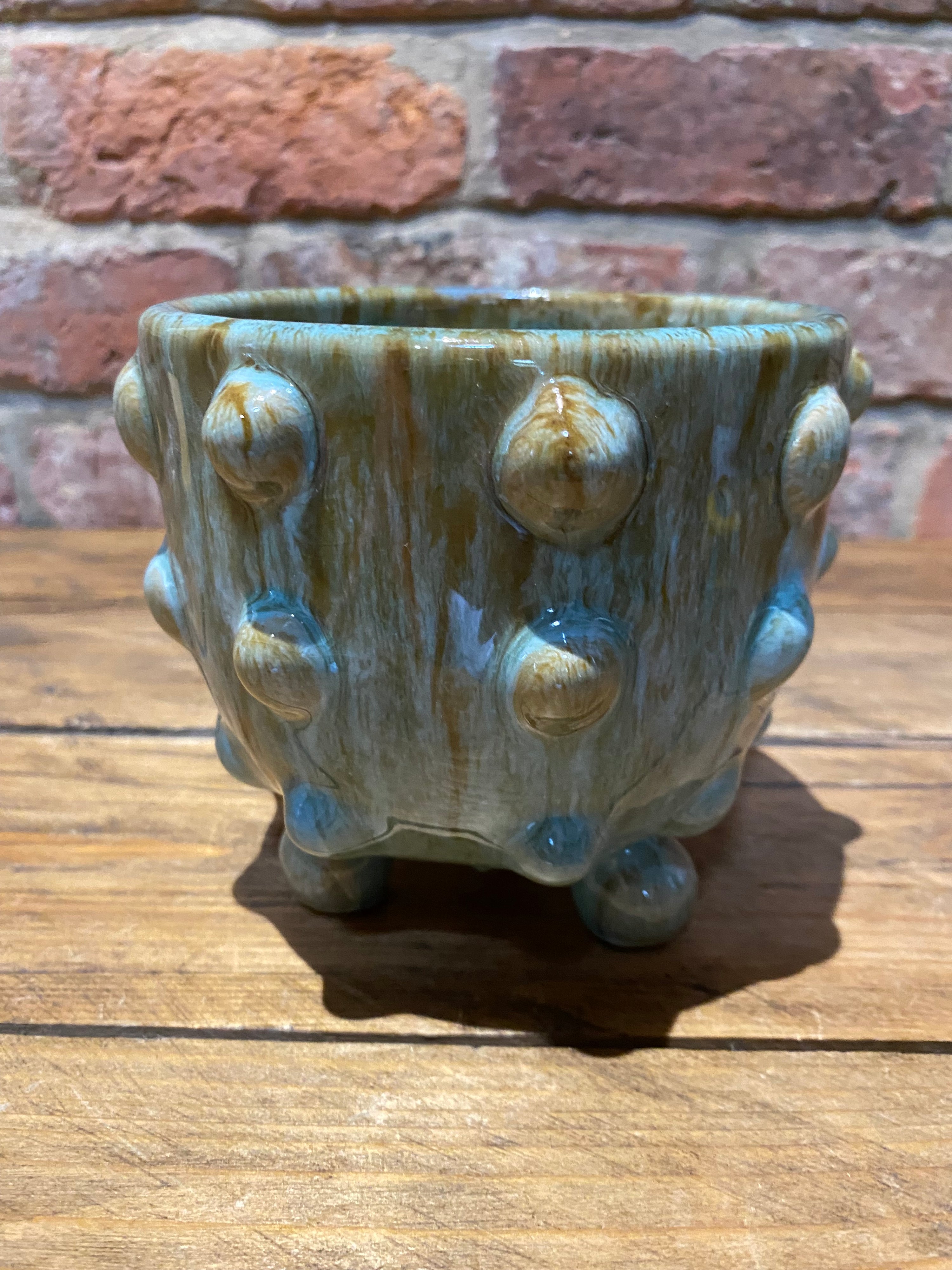 Handmade drip glazed bobble pattern plant pot