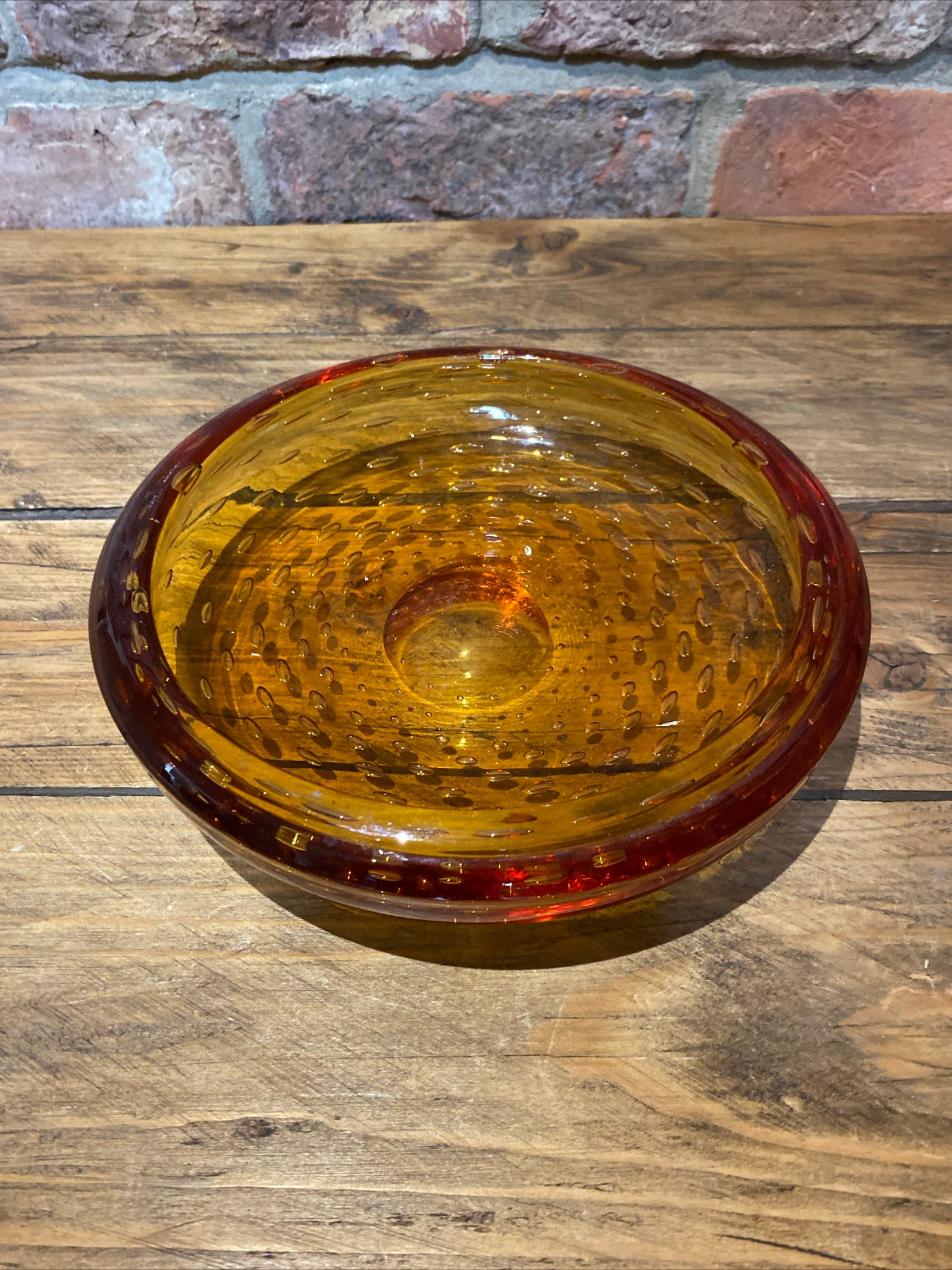 Vintage Whitefriars Amber Bubble Glass Dish