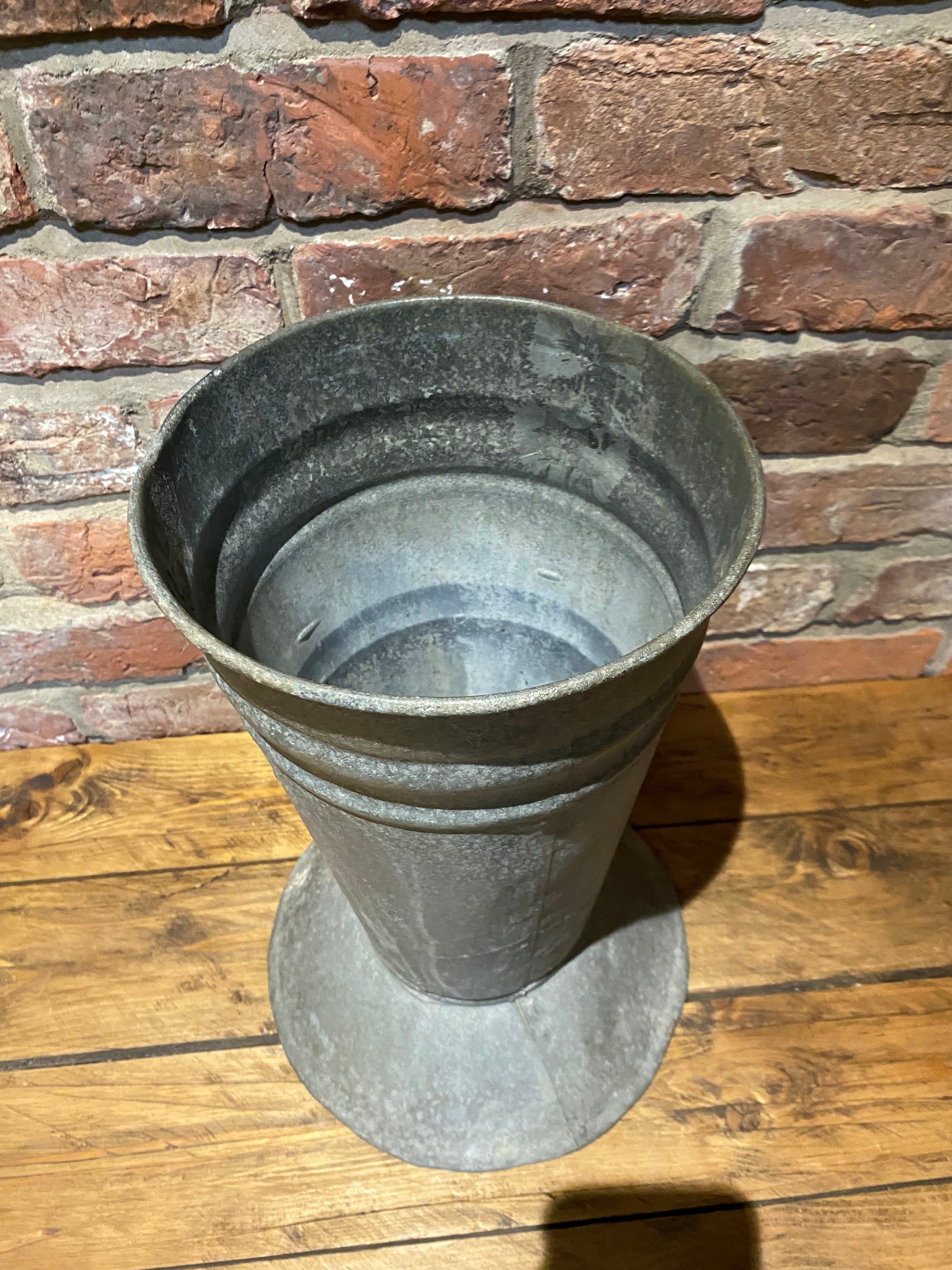 Large galvanised flower vase , shop display, outside planter