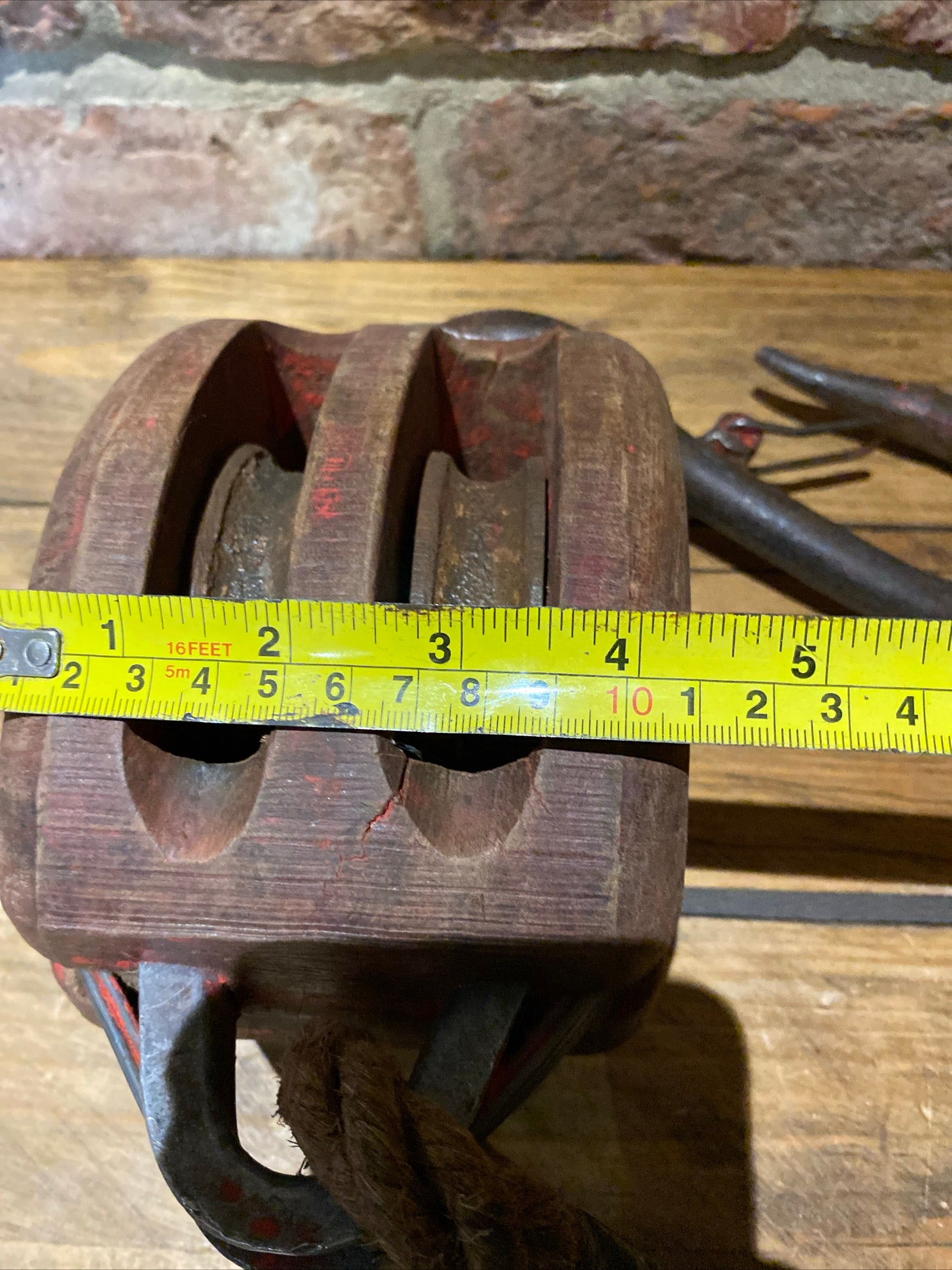 Antique Wooden Block And Tackle Pulley , Nautical