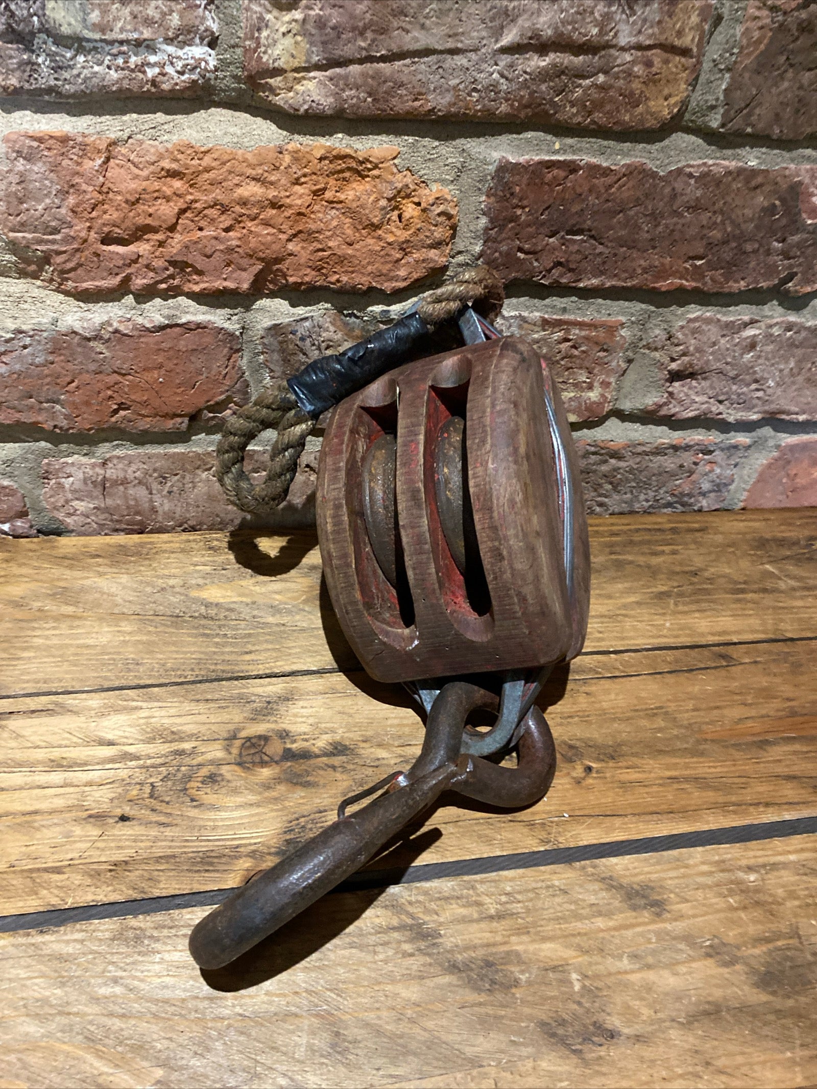 Antique Wooden Block And Tackle Pulley , Nautical