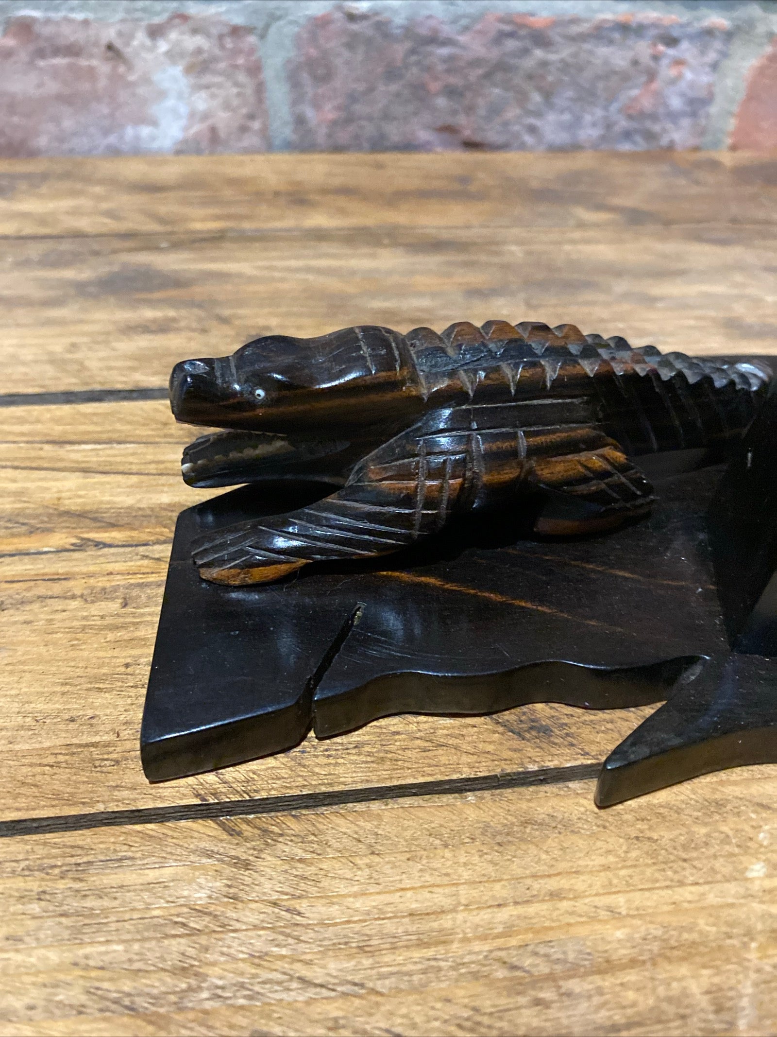 Vintage Carved Ebony Crocodile And Elephant Foot Ashtray