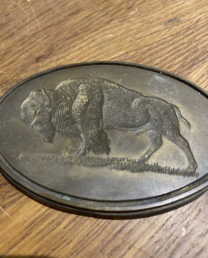 Unusual Buffalo Print Block , Engraved Block , Bronze