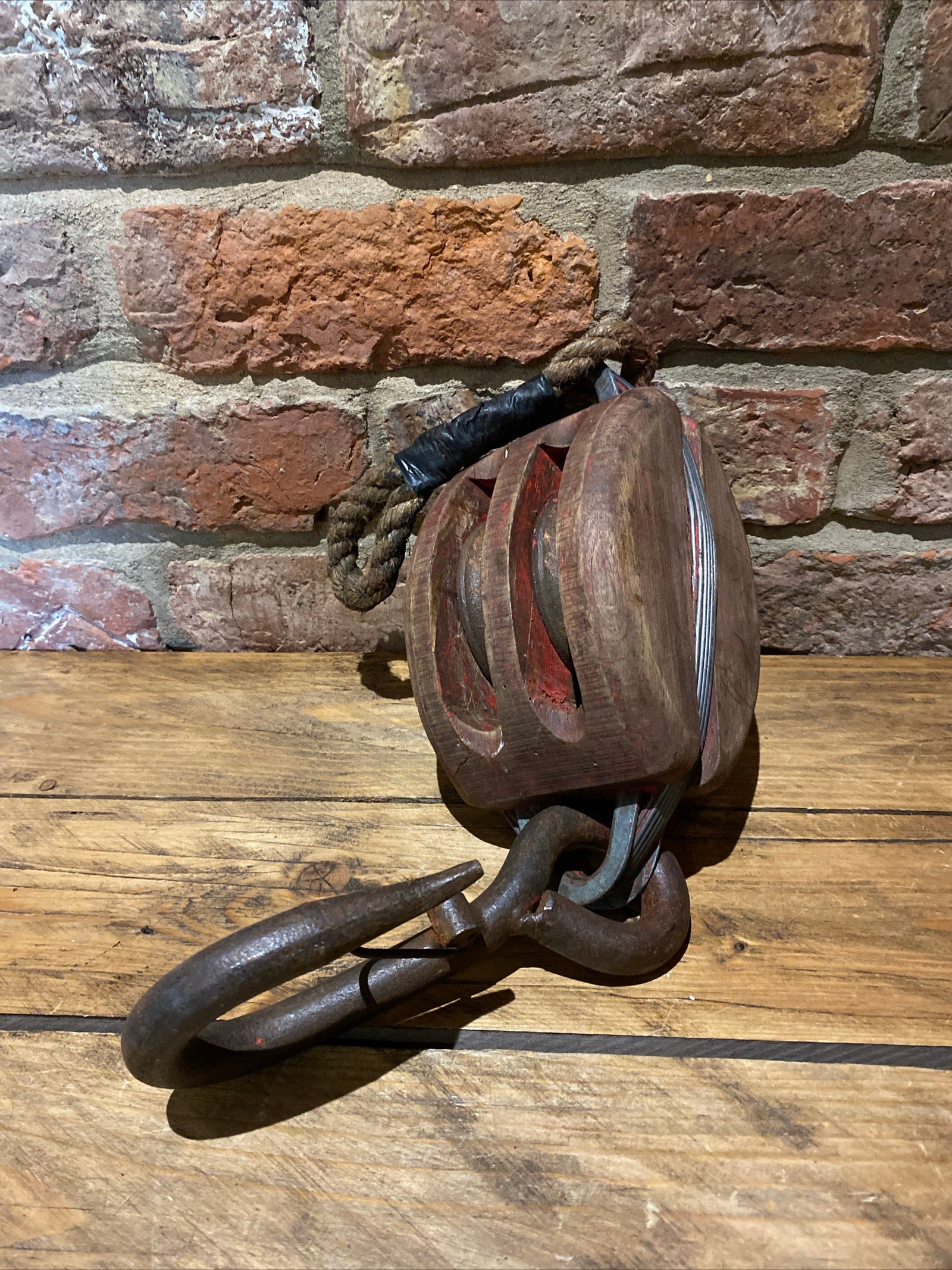 Antique Wooden Block And Tackle Pulley , Nautical