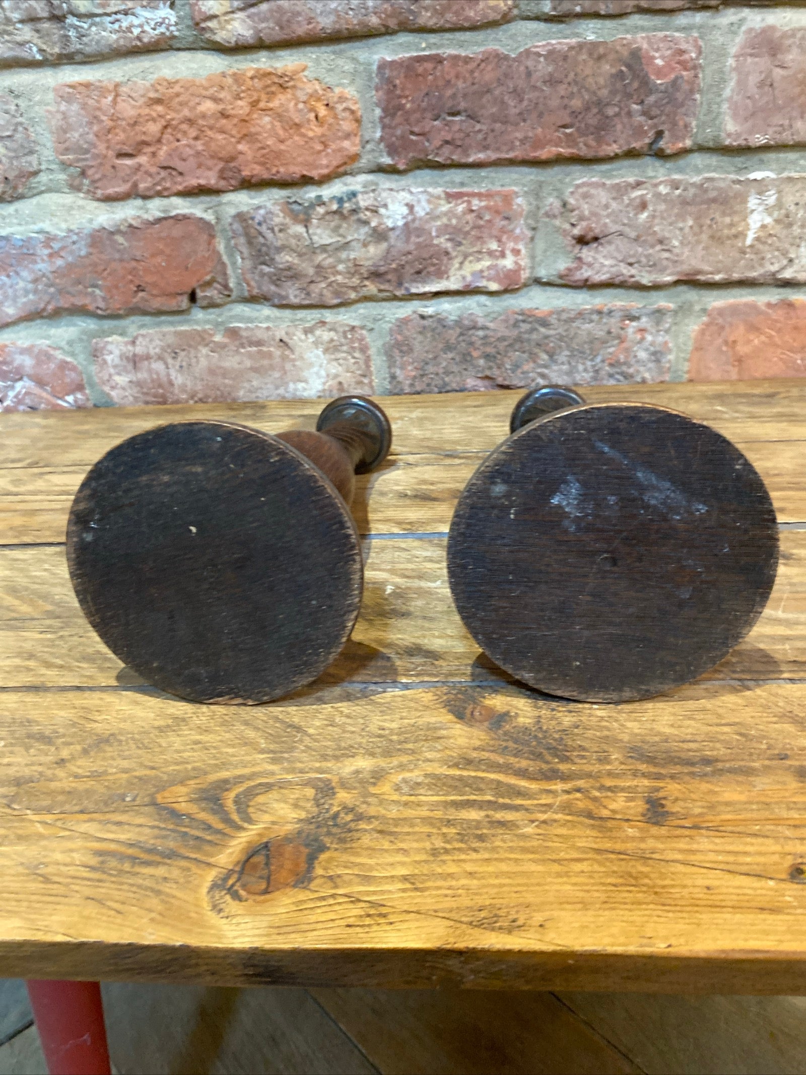 Pair Of Antique Turned Wood Candlesticks