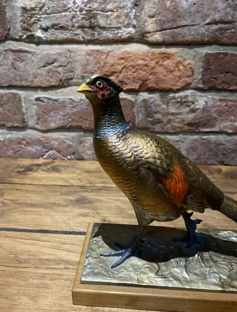 Cold Painted Spelter Pheasant Match Striker / Lighter Vintage