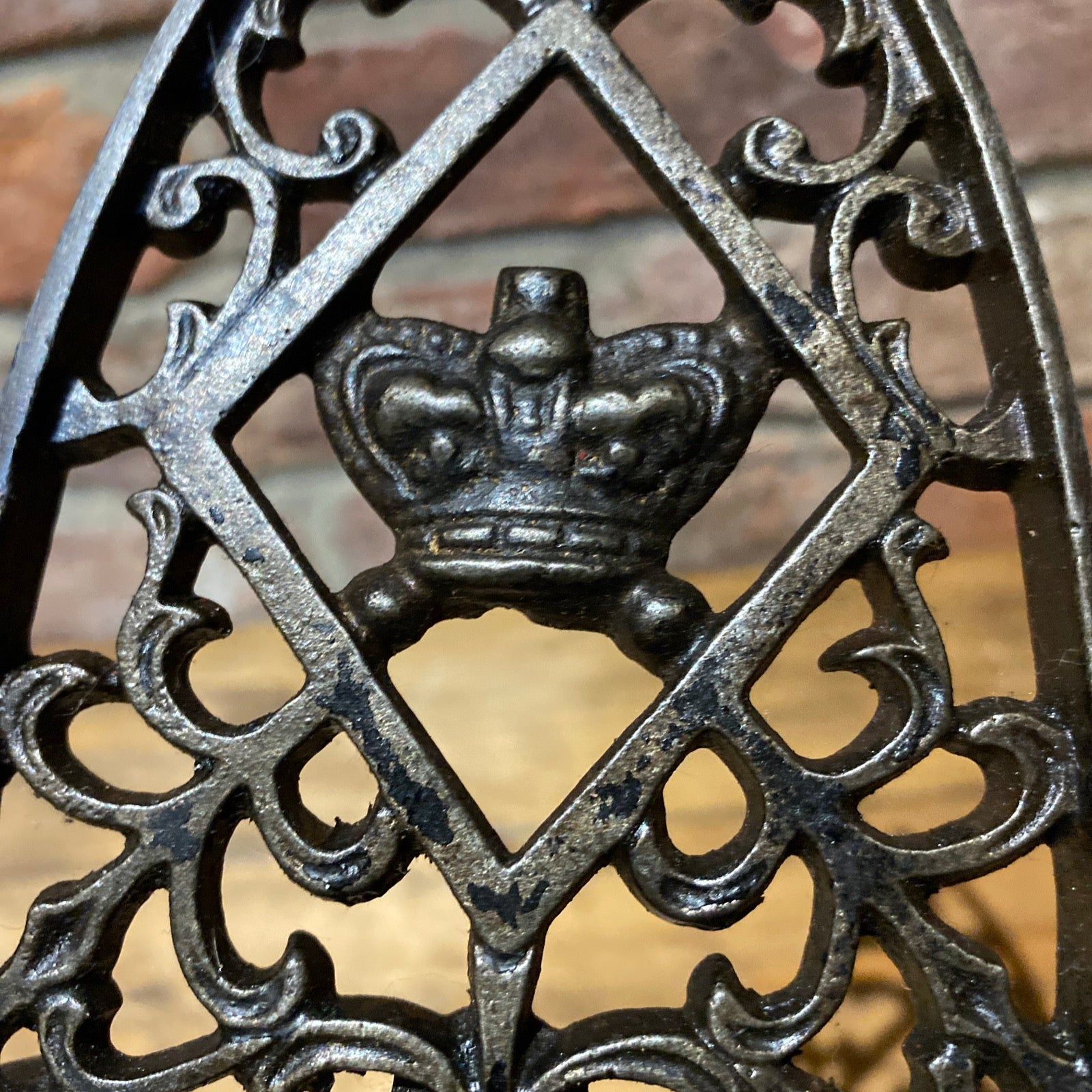 Vintage Cast , Iron Trivet , Crown Design