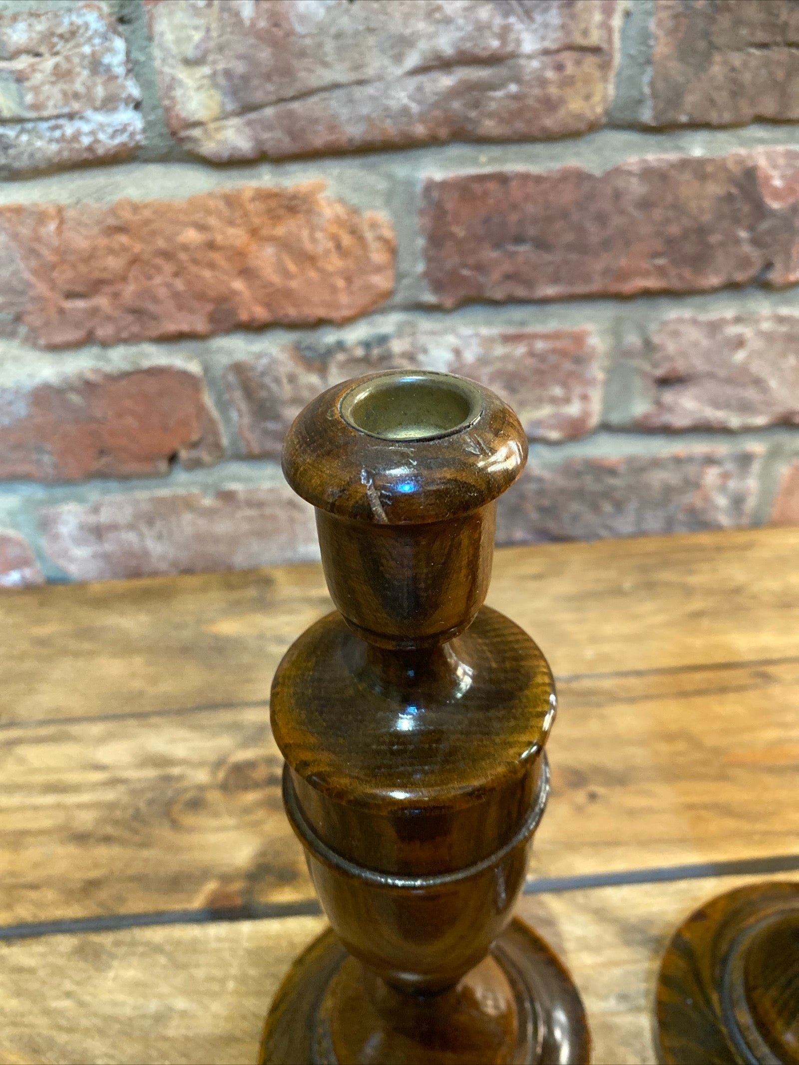 Antique Turned Wood Candlesticks